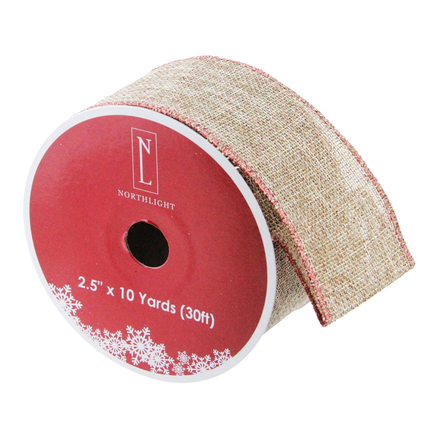 Pack of 12 Beige and Red Trim Wired Christmas Craft Ribbons - 2.5" x 120 Yards
