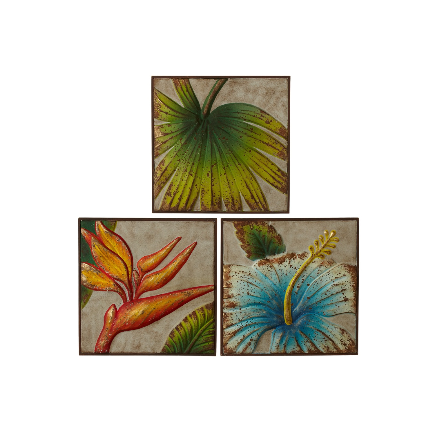 Set of 3 Green and Blue Decorative Embossed Tropical Wall Decor 16.5"