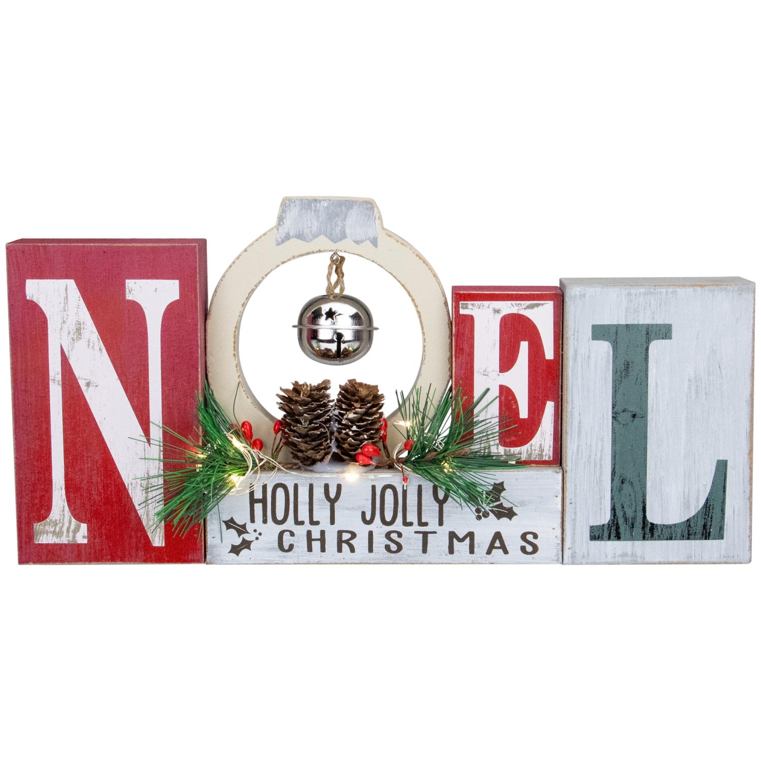 13" LED Lighted Noel Holly Jolly Christmas Sign with Jingle Bell
