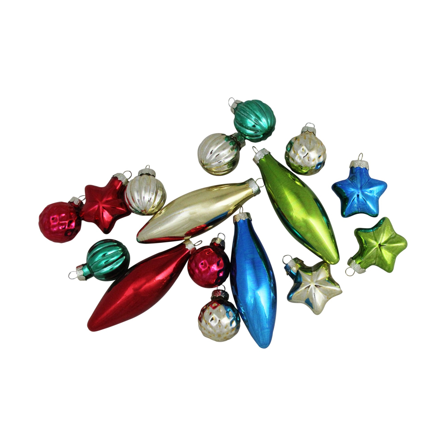 16ct Vibrantly Colored Shiny Shatterproof Finial and Star Christmas Ornaments 4"