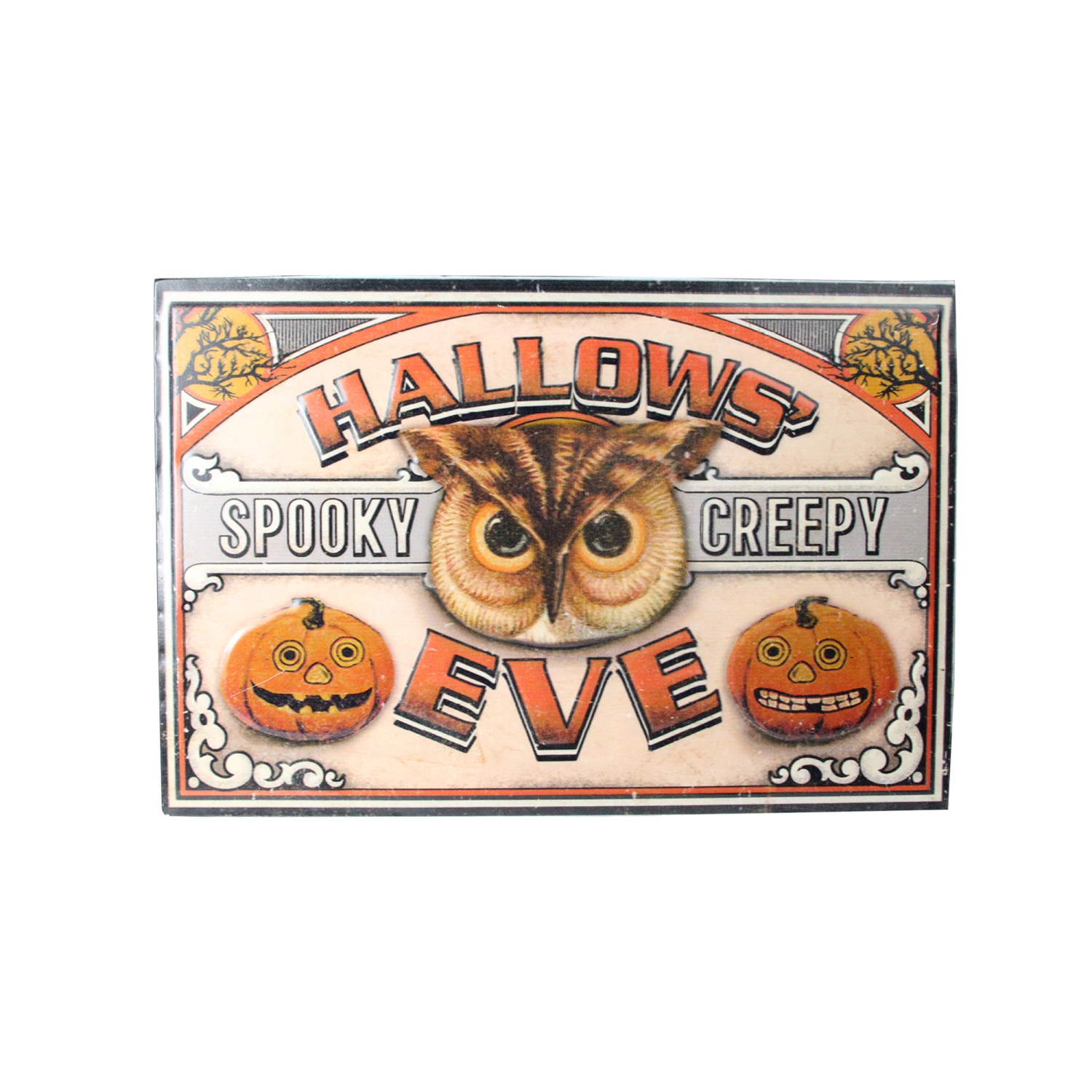 Orange and Black Stamped “HALLOWS' EVE" Wall Art 12.25" x 18"