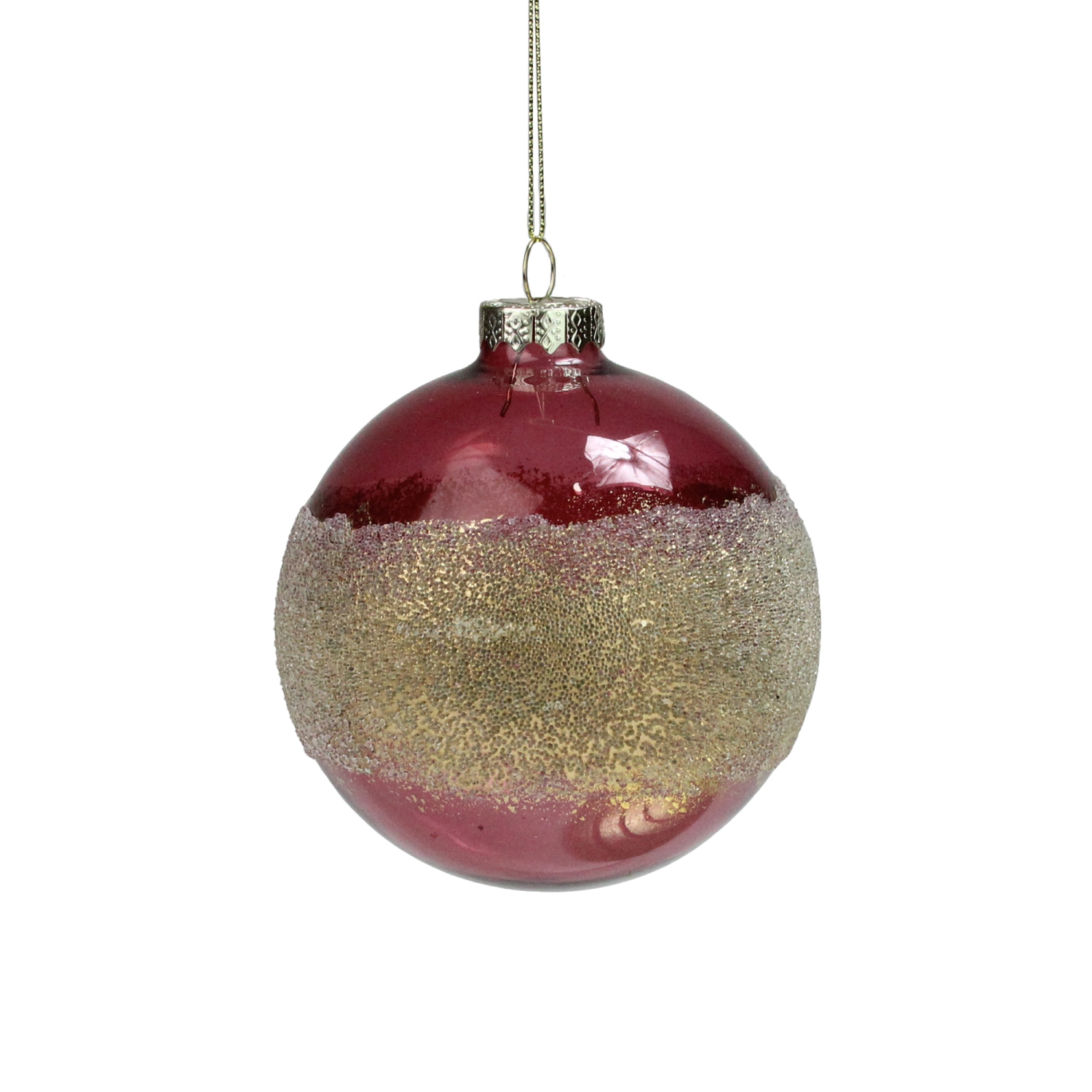 4" Pink and Gold Glitter Frosted Glass Ball Christmas Ornament