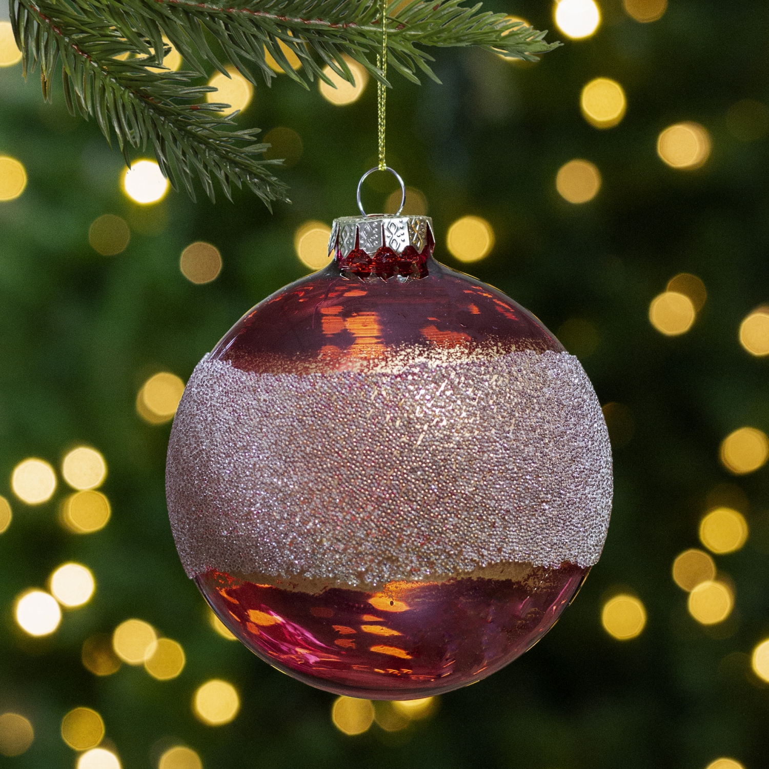 4" Pink and Gold Glitter Frosted Glass Ball Christmas Ornament