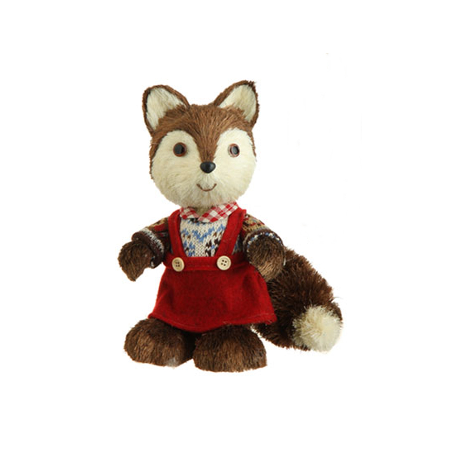 9" Bristly Brown Female Fox Cub in Red Jumper and Collared Sweater Christmas Table Top Figure
