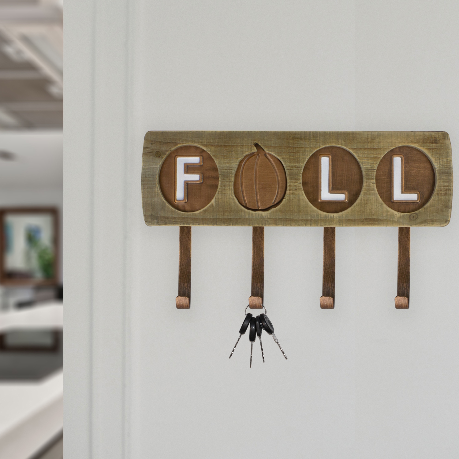 Crochet mural en bois, citrouille «&nbsp;automne&nbsp;», bronze, 20 po