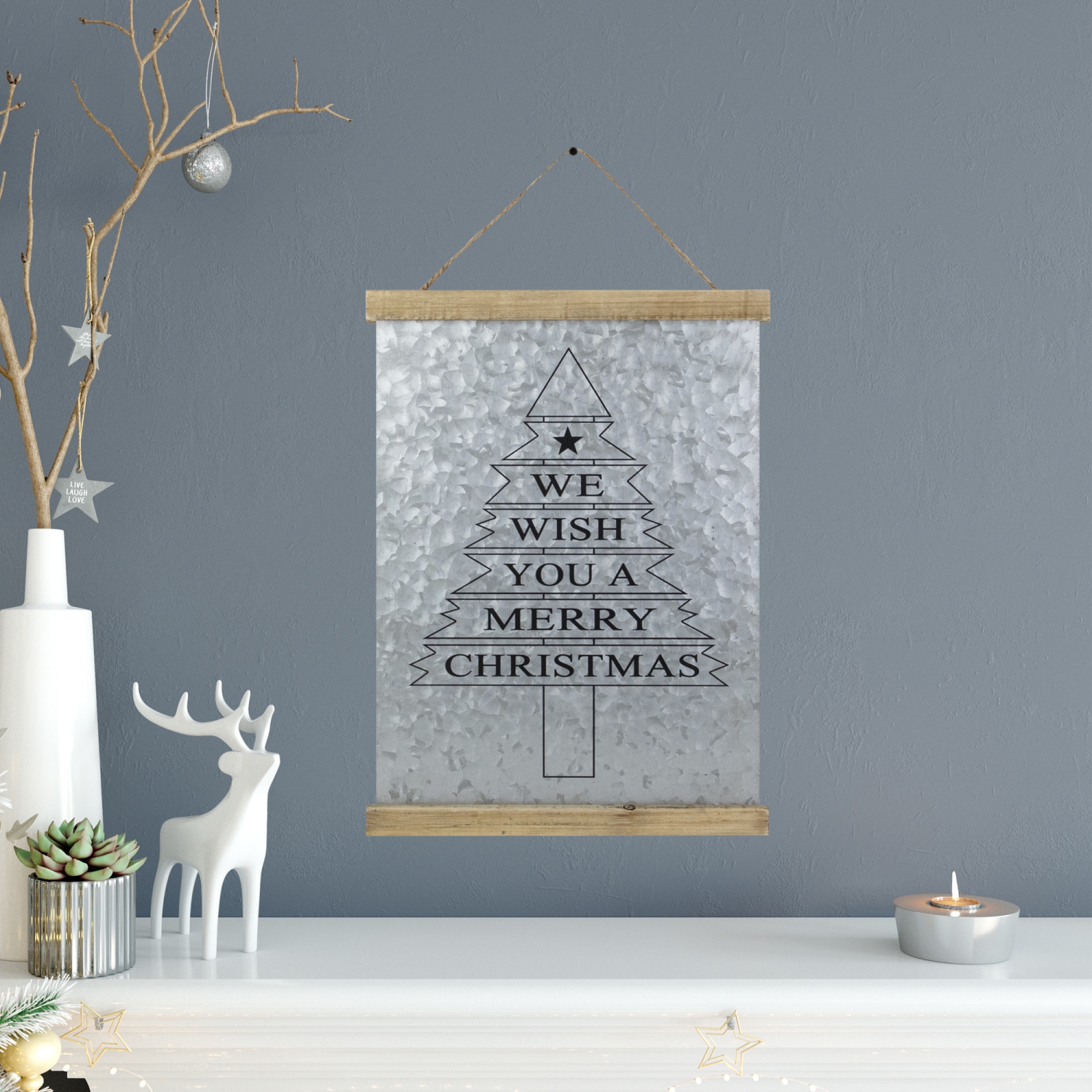16" We Wish You a Merry Christmas Galvanized Sheet Metal Hanging Wall Sign