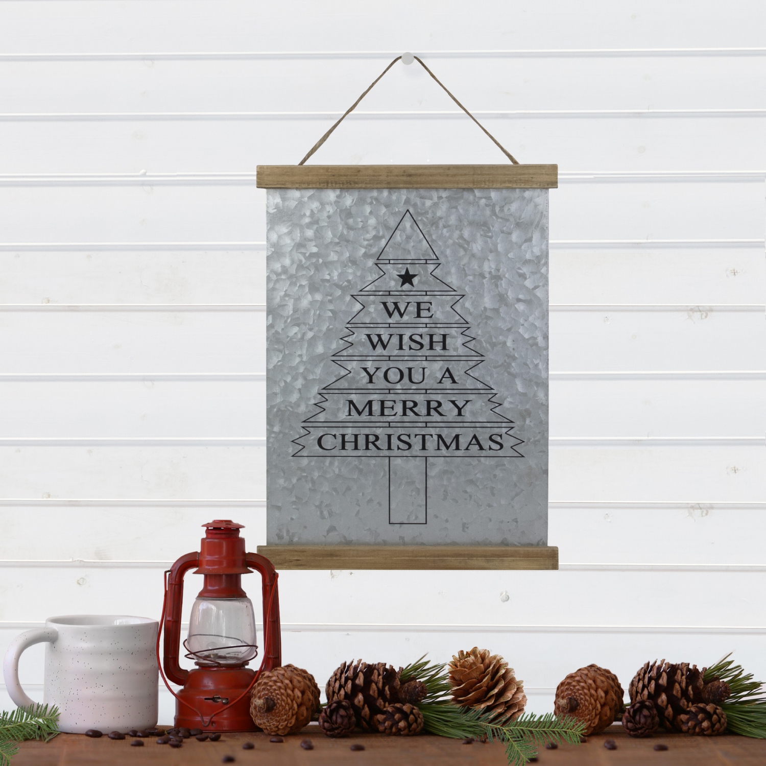 16" We Wish You a Merry Christmas Galvanized Sheet Metal Hanging Wall Sign
