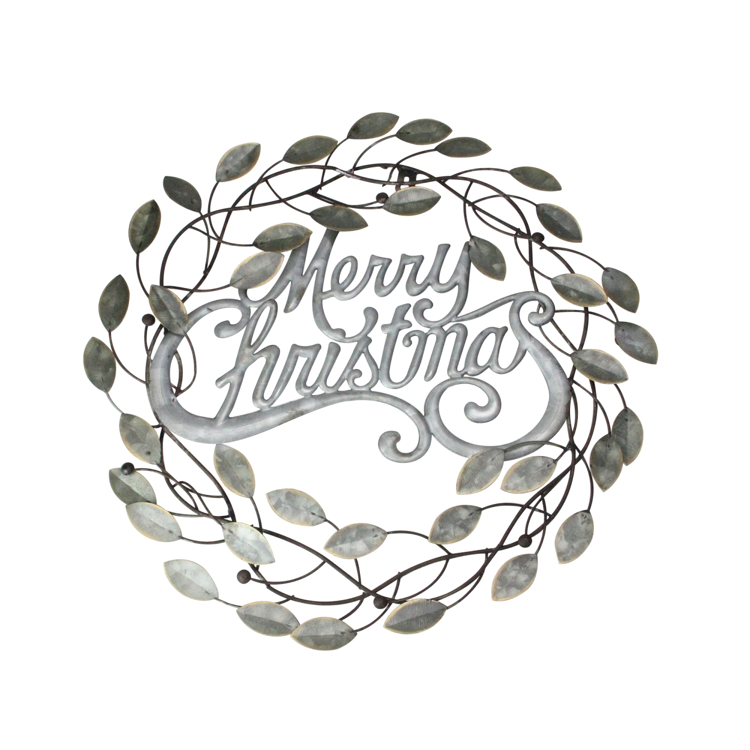 17.5" Silver and Bronze "Merry Christmas" Wall Hanging Wreath