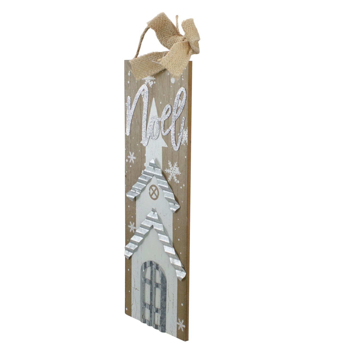 12.5 White Church and Snowflakes with Metal Noel Wooden Christmas Wall Decoration