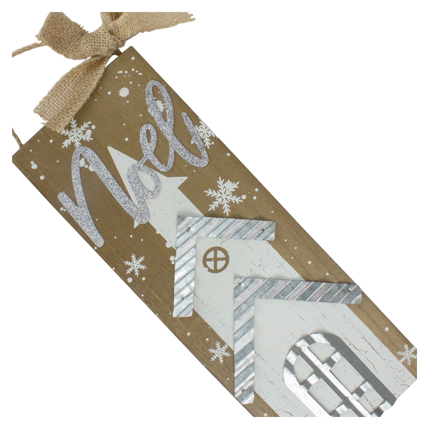 12.5 White Church and Snowflakes with Metal Noel Wooden Christmas Wall Decoration