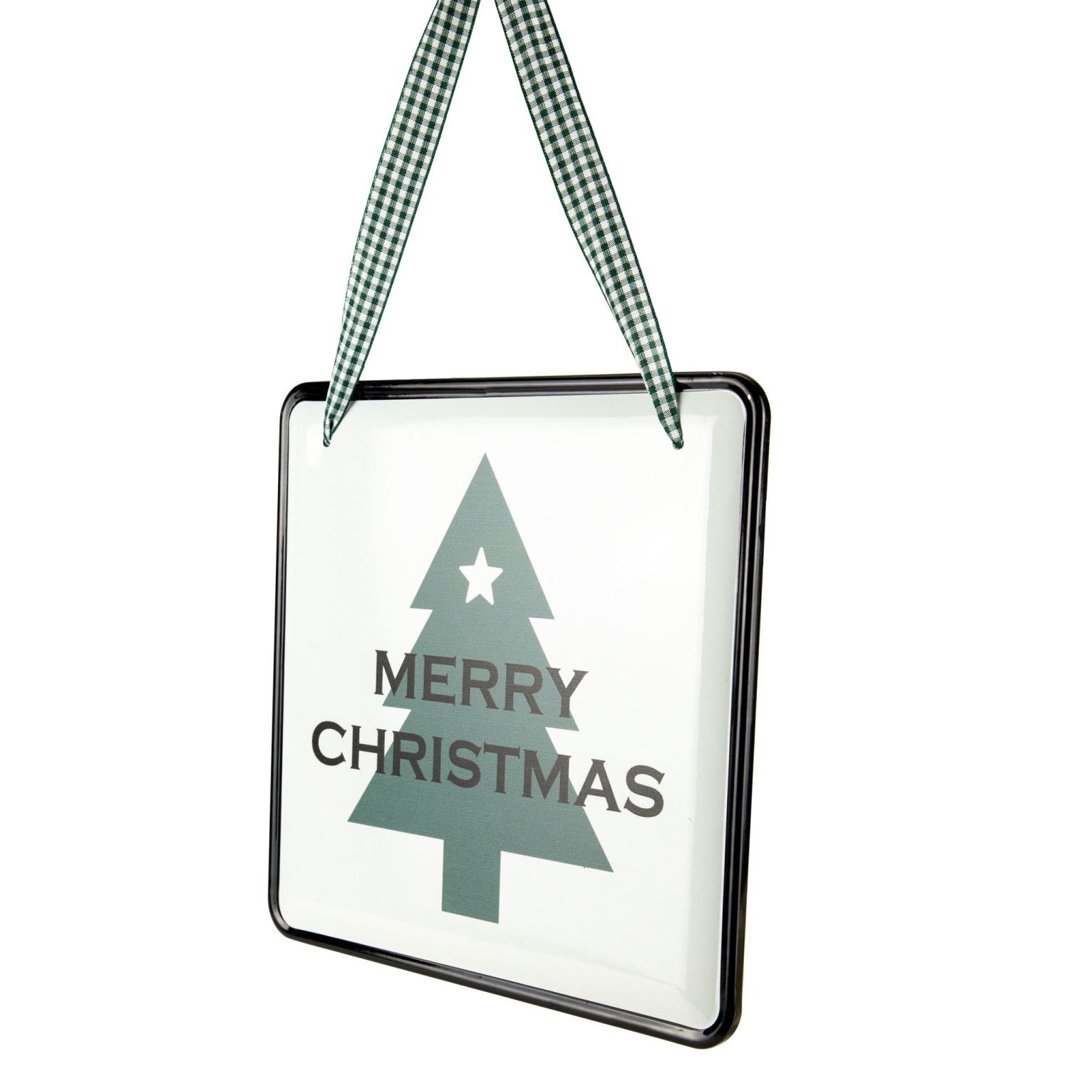 8" Merry Christmas Metal Wall Sign with Green Check Ribbon