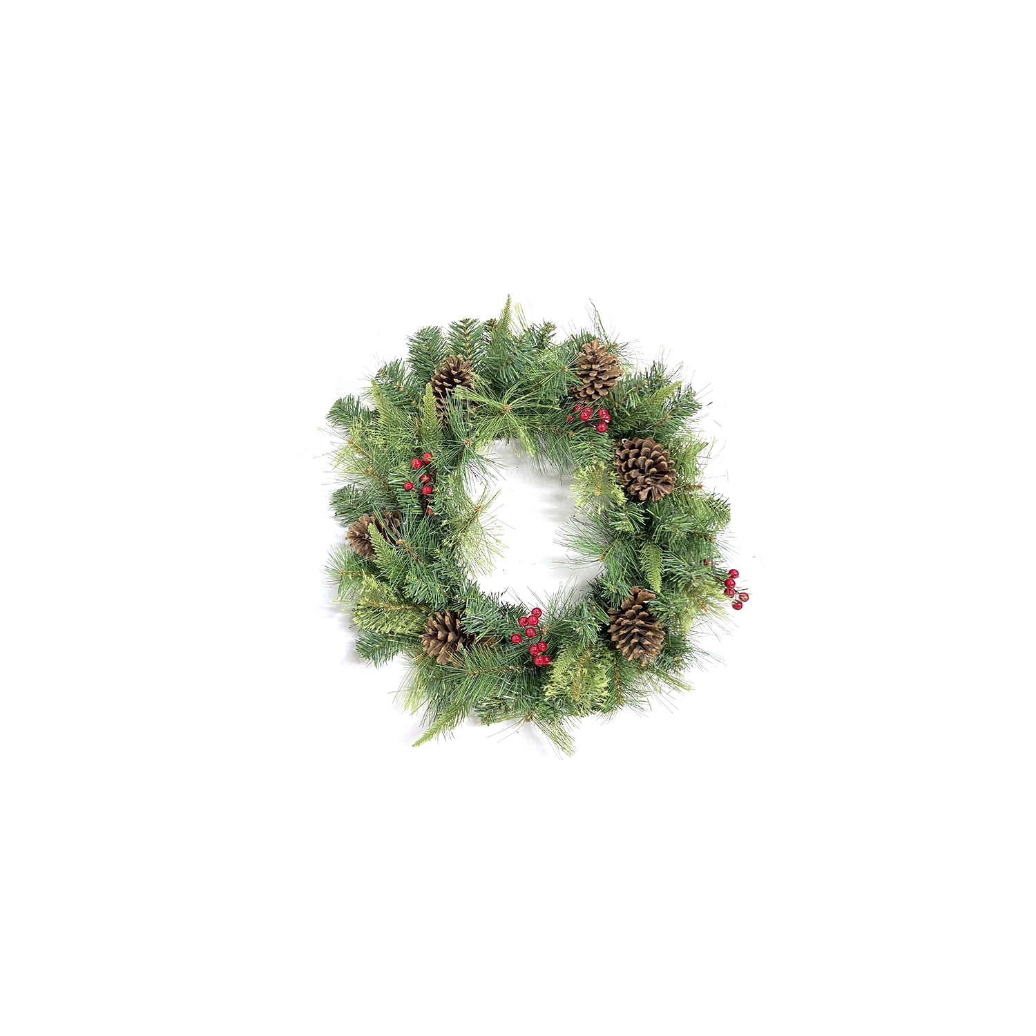 24" Pre-Lit Artificial Mixed Pine and Berries Christmas Wreath
