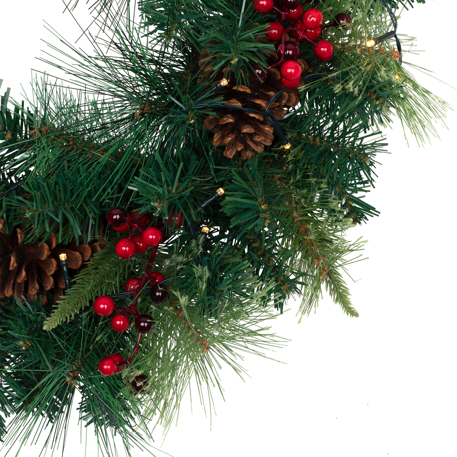 24" Pre-Lit Artificial Mixed Pine and Berries Christmas Wreath