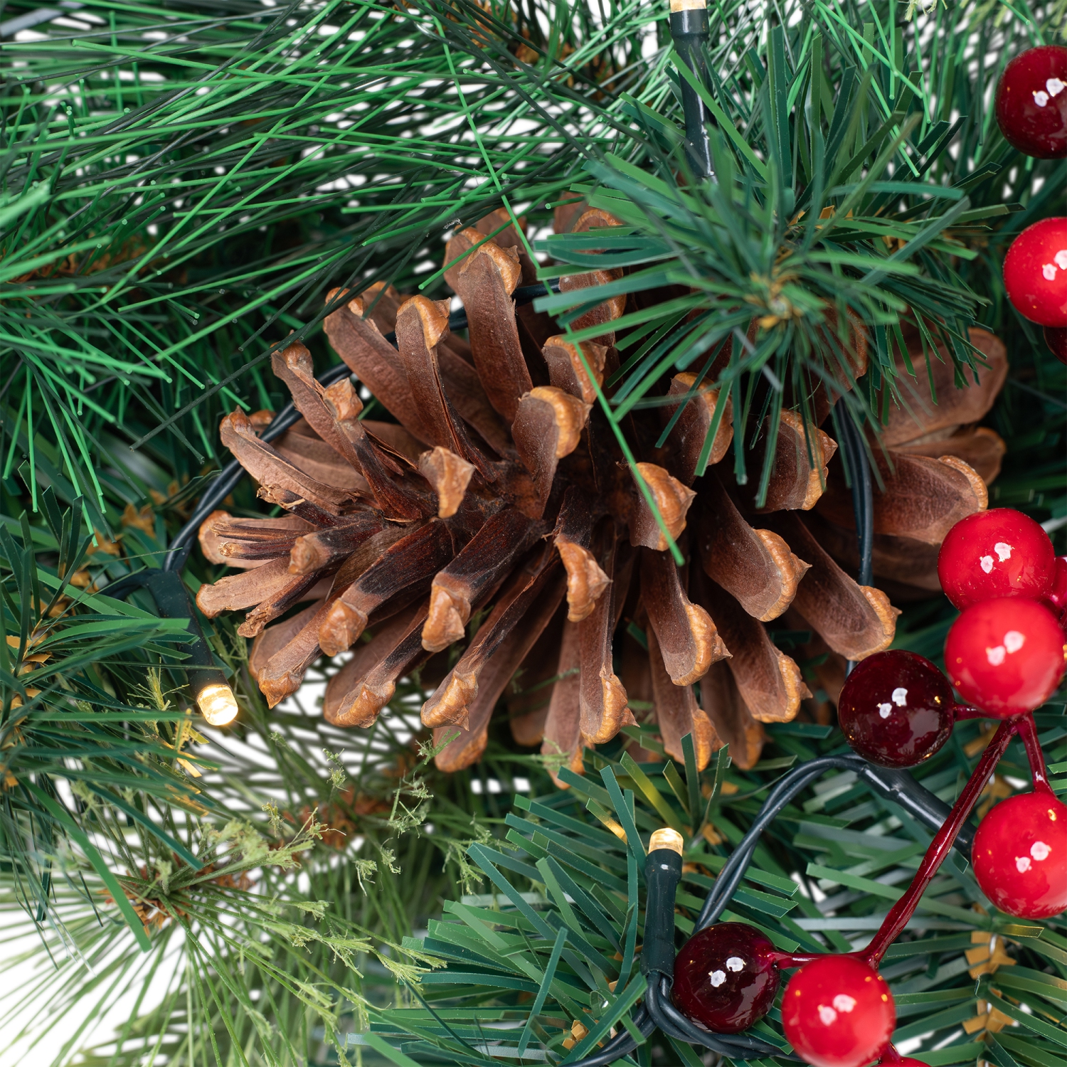 24" Pre-Lit Artificial Mixed Pine and Berries Christmas Wreath