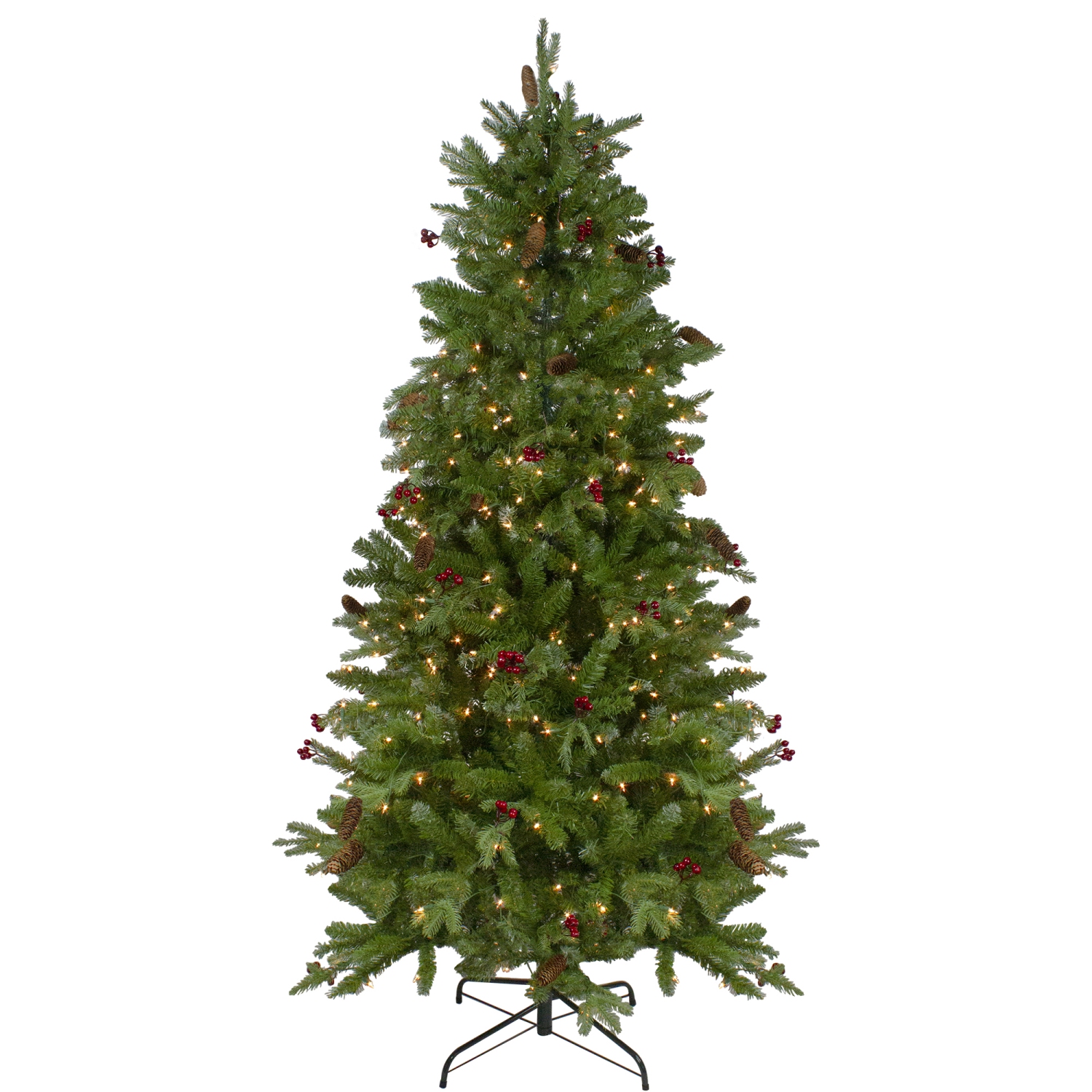 6.5' Pre-Lit Mixed Winter Berry Pine Artificial Christmas Tree - Clear Lights