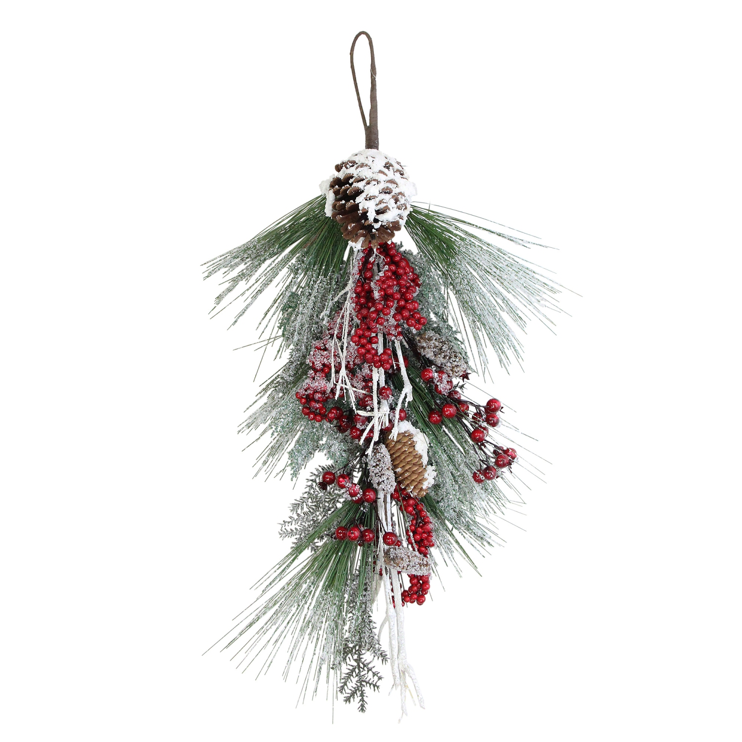28" Frosted Red Berries and Pine Cones Artificial Christmas Teardrop Swag