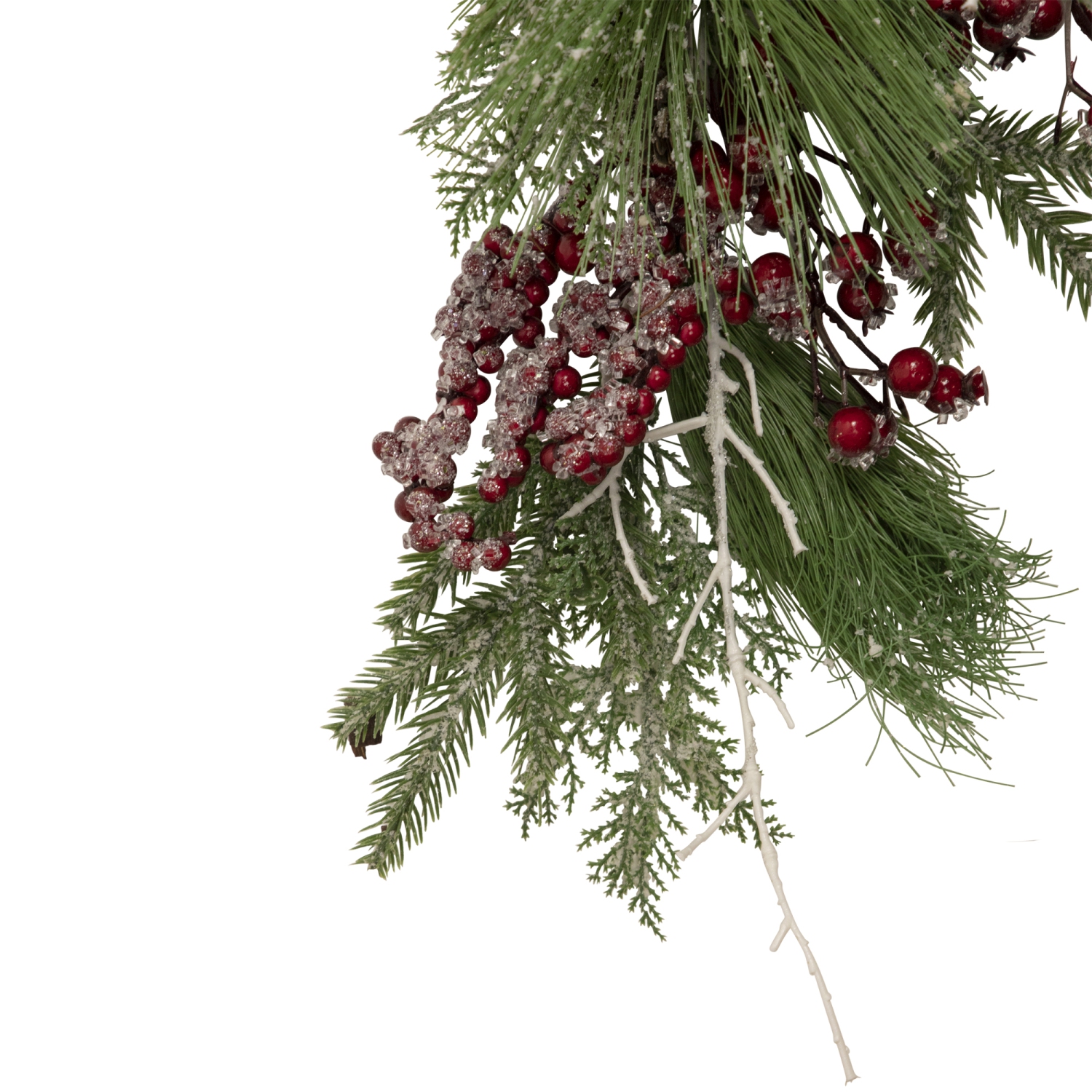 28" Frosted Red Berries and Pine Cones Artificial Christmas Teardrop Swag