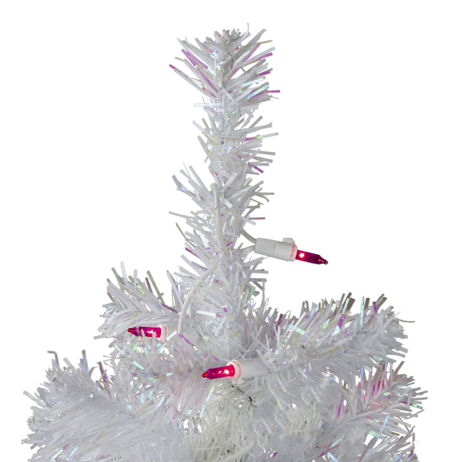 3' Pre-Lit White Iridescent Pine Slim Artificial Christmas Tree - Pink Lights