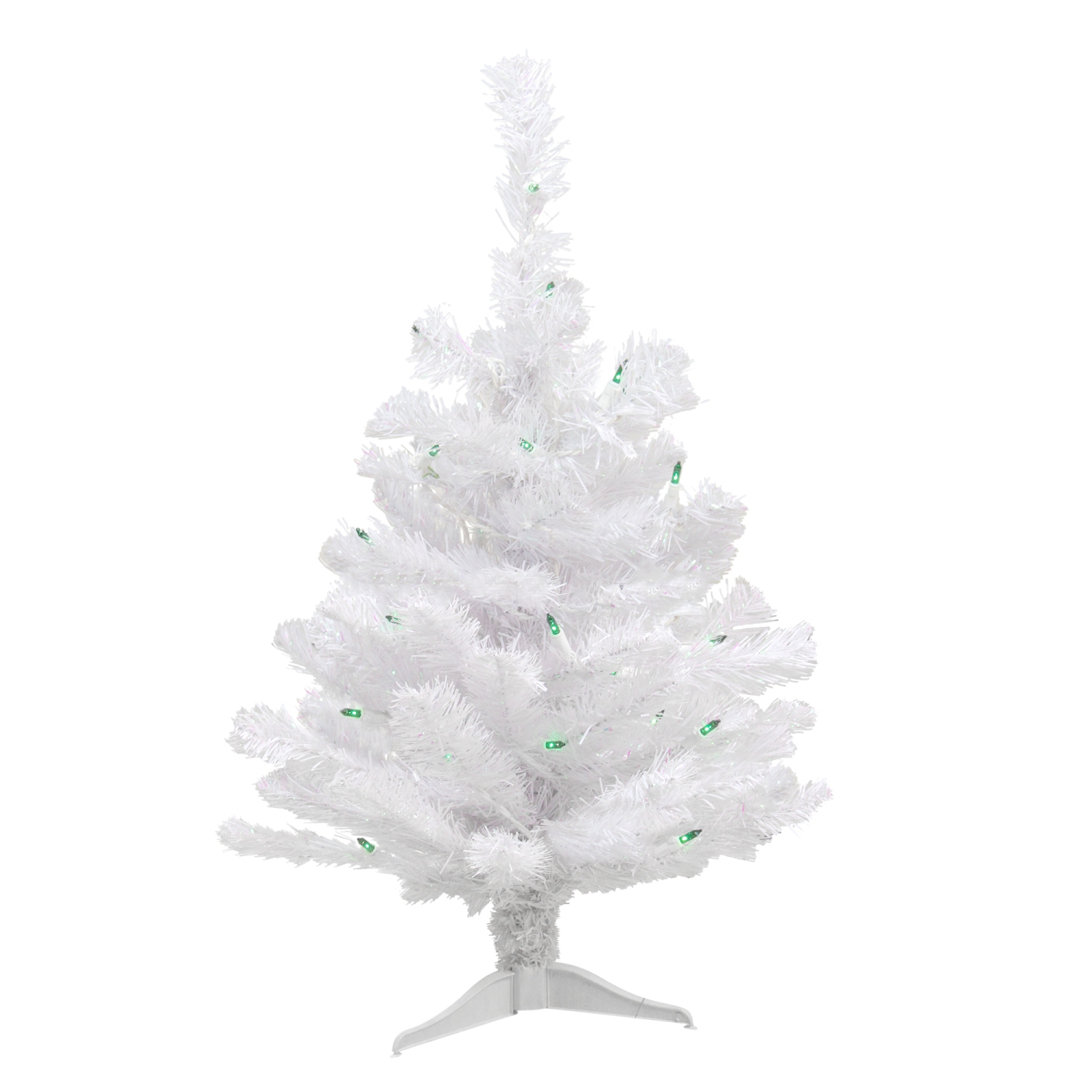 2' Pre-Lit Small White Pine Artificial Christmas Tree - Green Lights