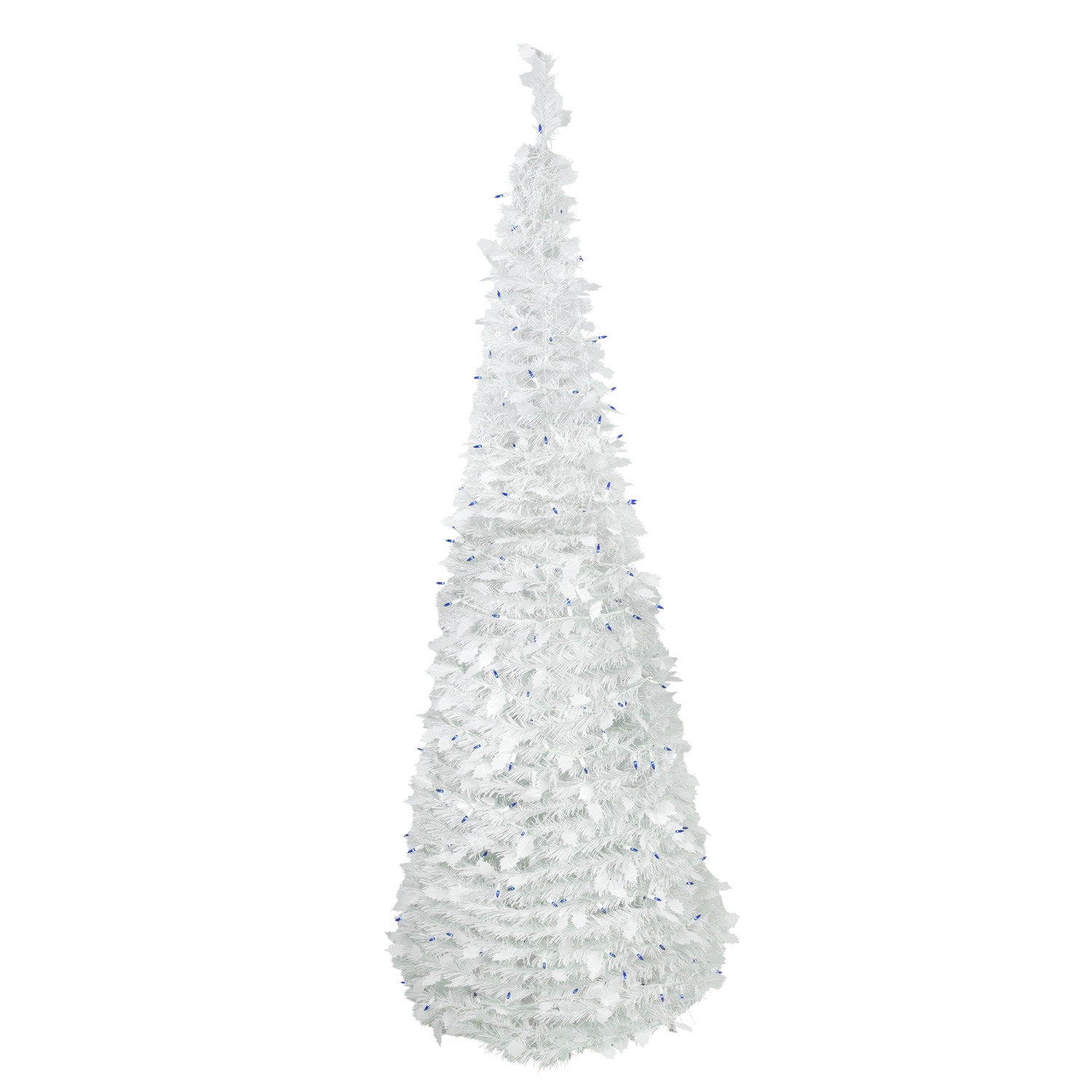 6ft Lighted White Tinsel Pop-Up Artificial Christmas Tree, Blue Lights
