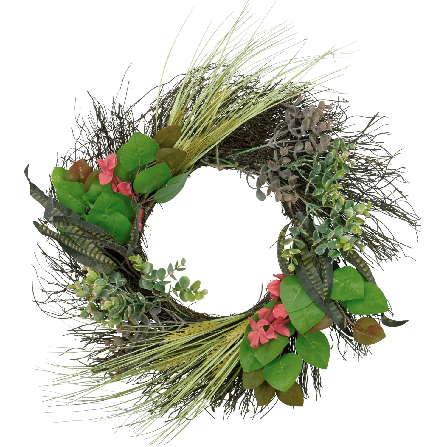Wheat, Eucalyptus and Twig Artificial Wreath, 22-Inch