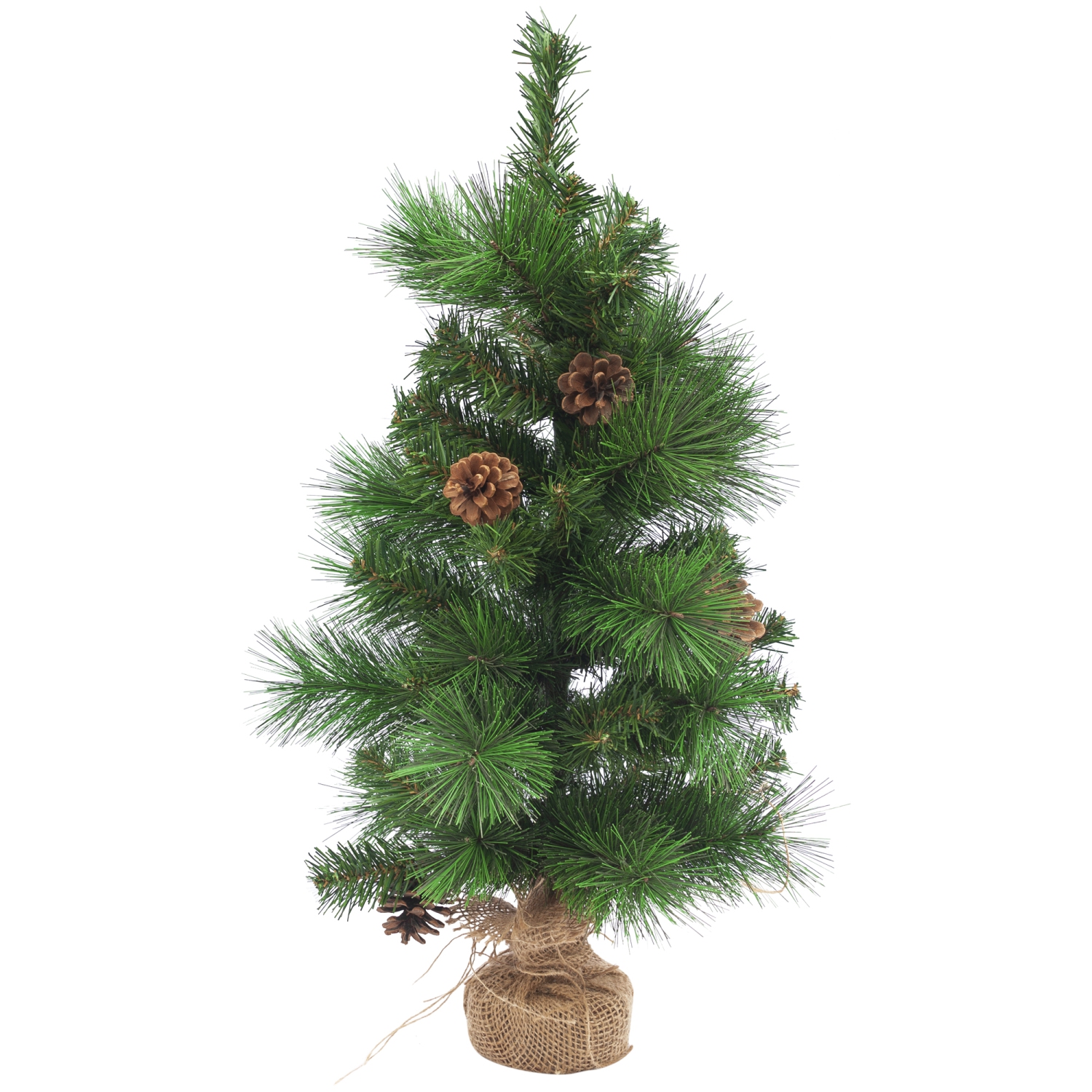 23.5" LED Lighted Mixed Pine and Pine Cones Artificial Christmas Tree in Jute Base