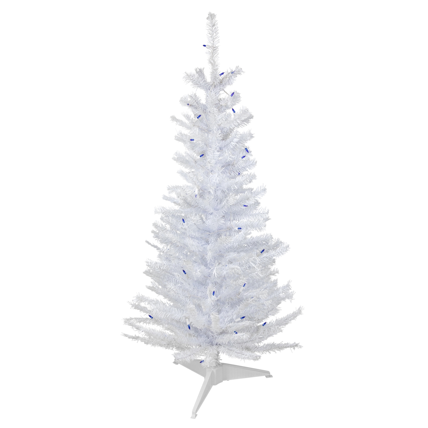 Sapin de Noël artificiel mince illuminé Woodbury, pin blanc, 4 pi, lumières bleues