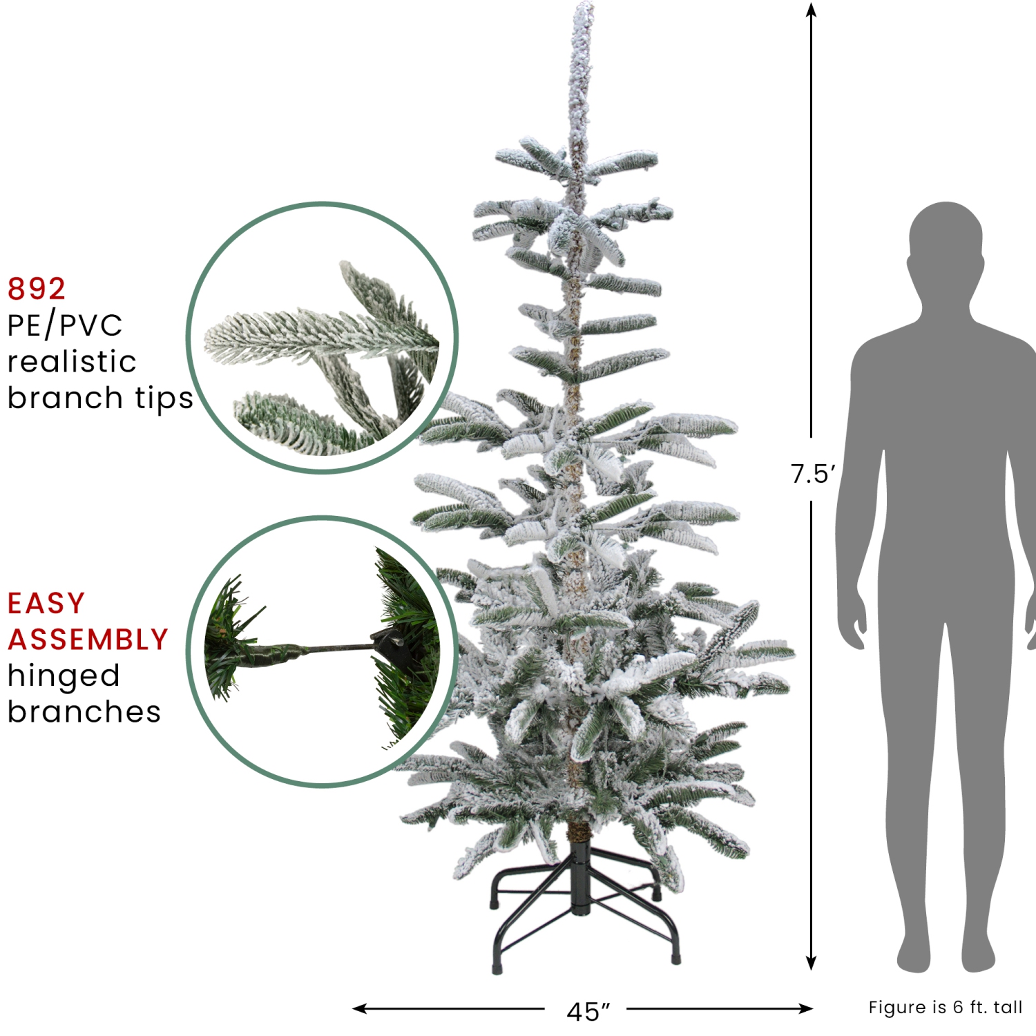 7.5' Slim Flocked Nordmann Fir Artificial Christmas Tree - Unlit