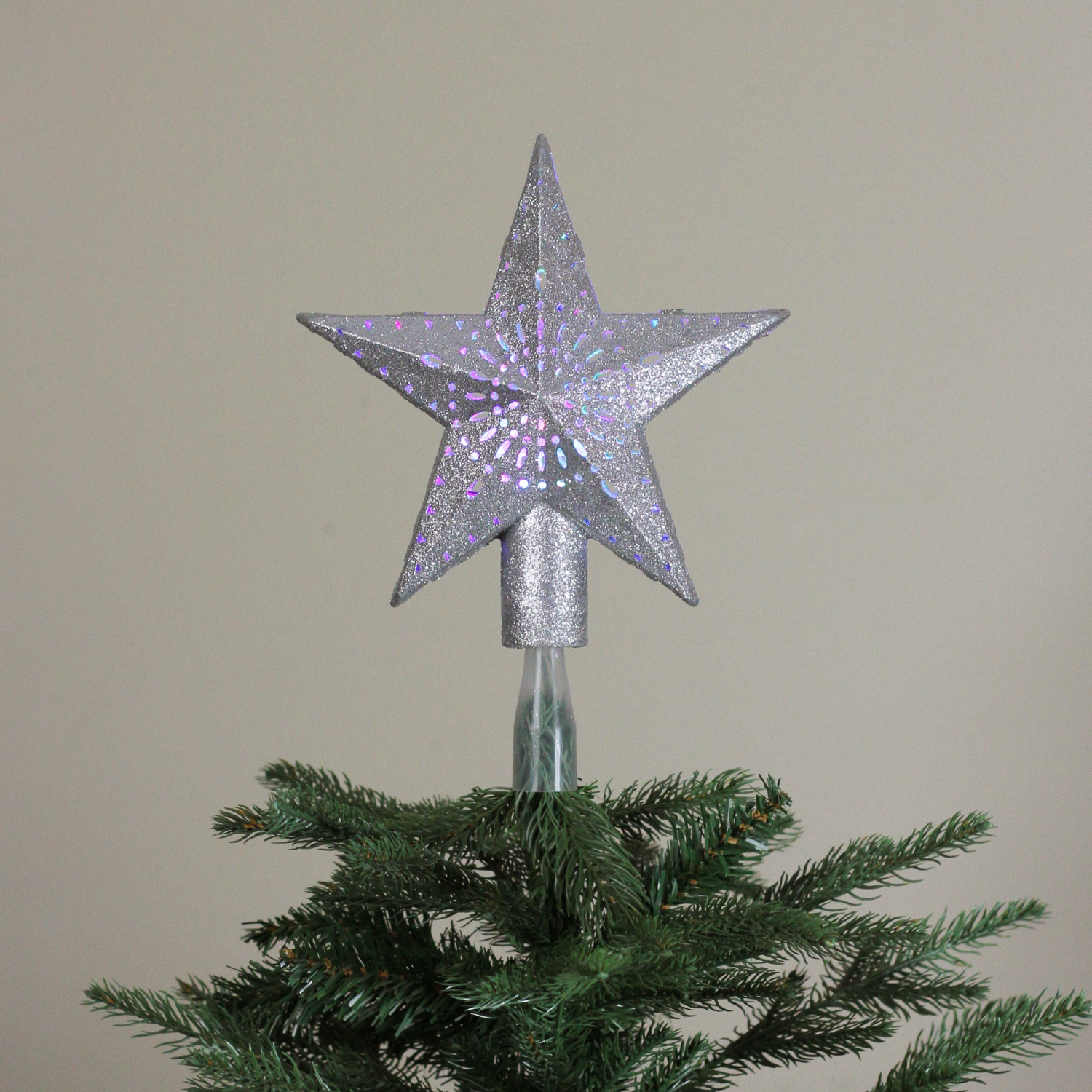9" LED Lighted Sliver Glitter Star Christmas Tree Topper - Multi Lights