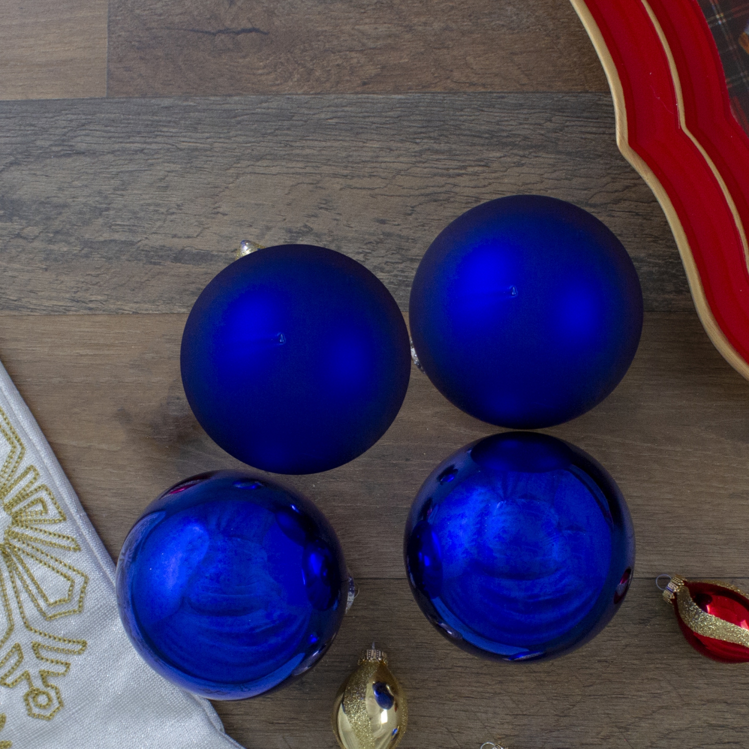 4ct Royal Blue 2-Finish Glass Christmas Ball Ornaments 4"