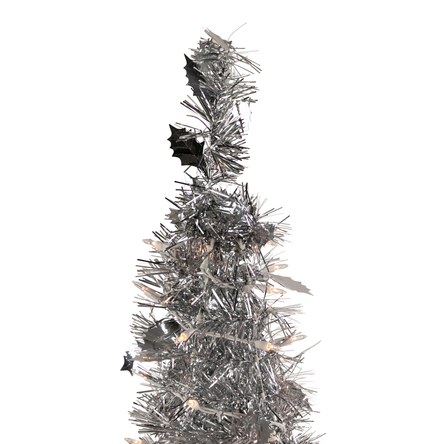 4' Pre-Lit Silver Tinsel Pop-Up Artificial Christmas Tree, Clear Lights