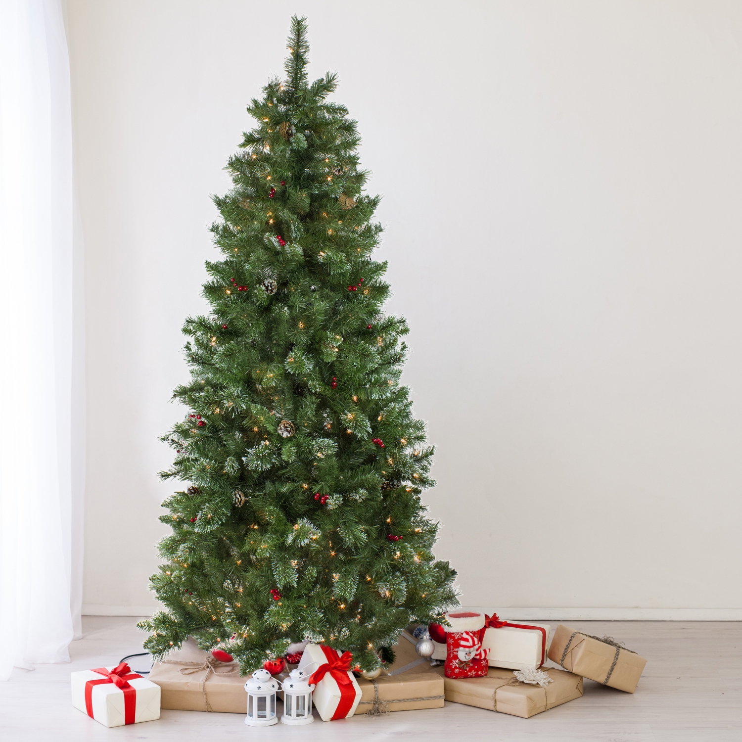 6.5' Pre-Lit Medium Mixed Pine and Iridescent Glitter Artificial Christmas Tree - Clear Lights
