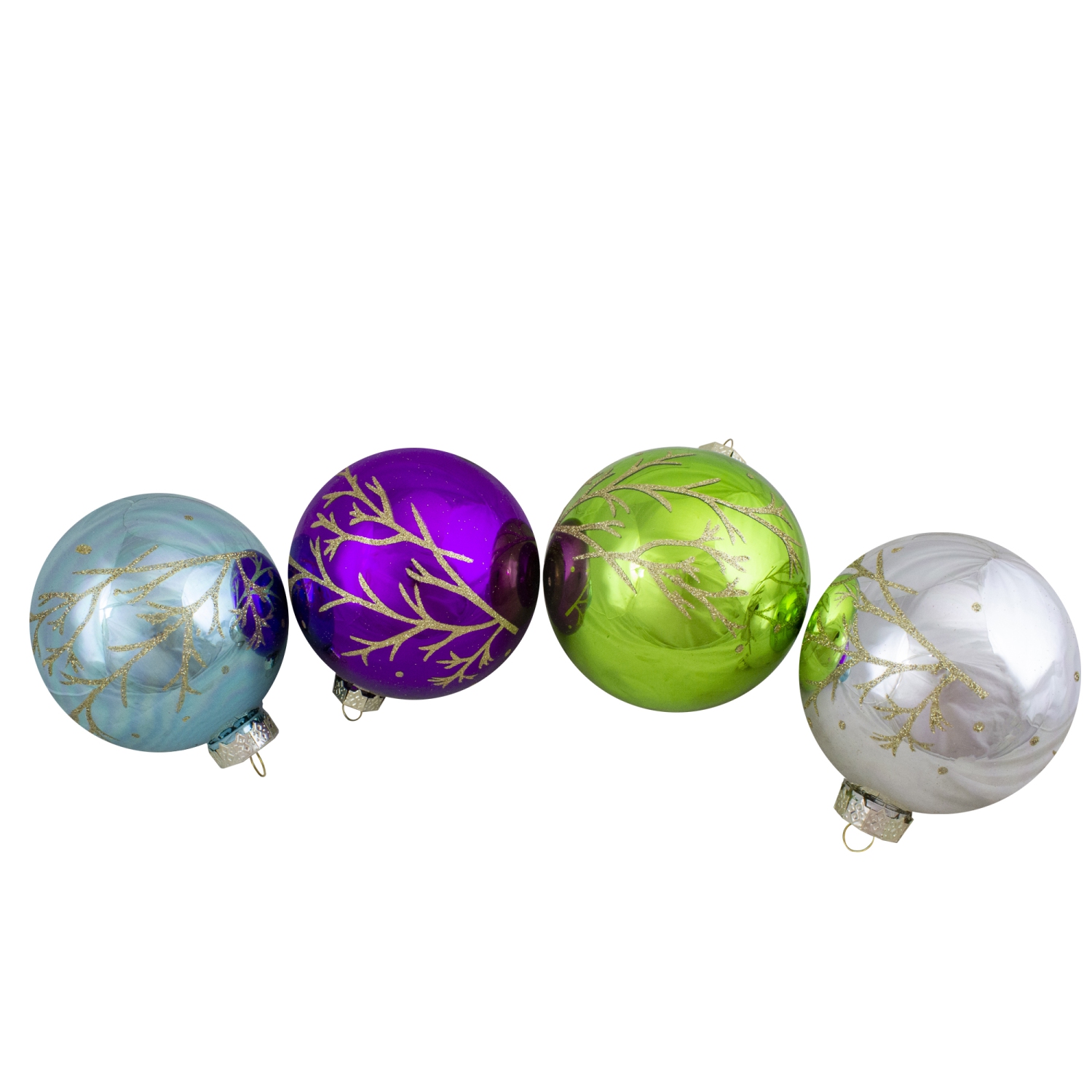Set of 4 Multi-Color Shiny Glass Ball Christmas Ornaments 4-Inch
