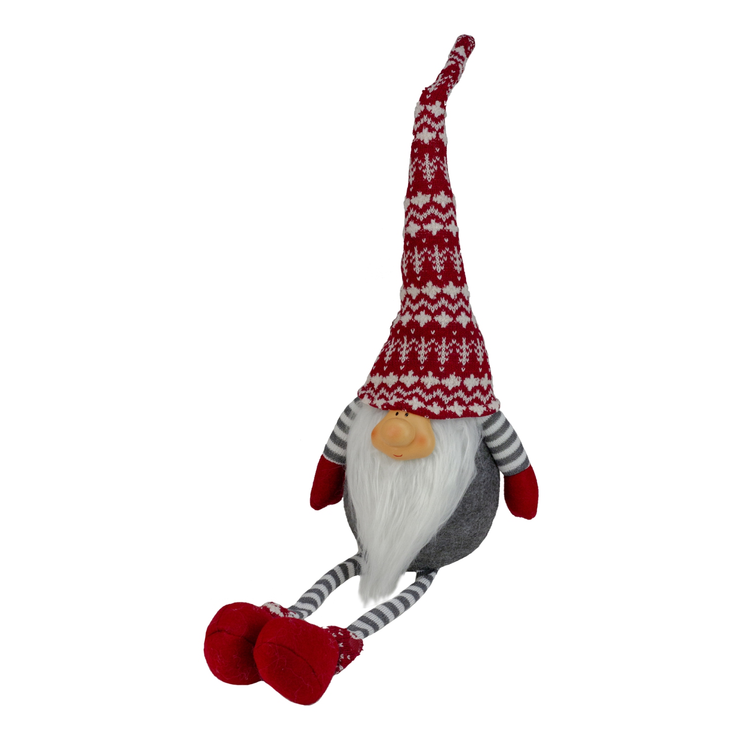 24" Gray and Red Smiling Dangling Leg Christmas Gnome Decoration