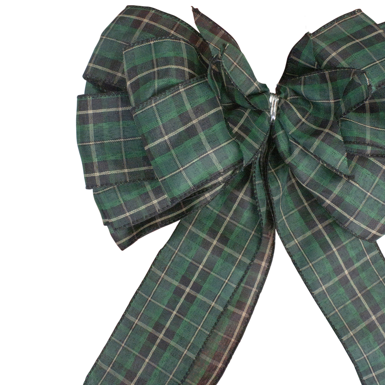 50" Green and Black Plaid 16 Loop Christmas Bow Decoration