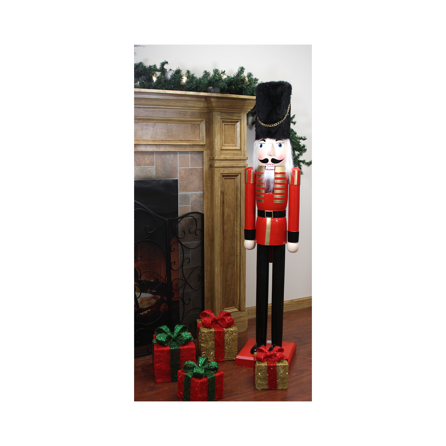 Statue de Noël en bois rouge et noir de 5 pi de taille commerciale Soldat du casse-noisette