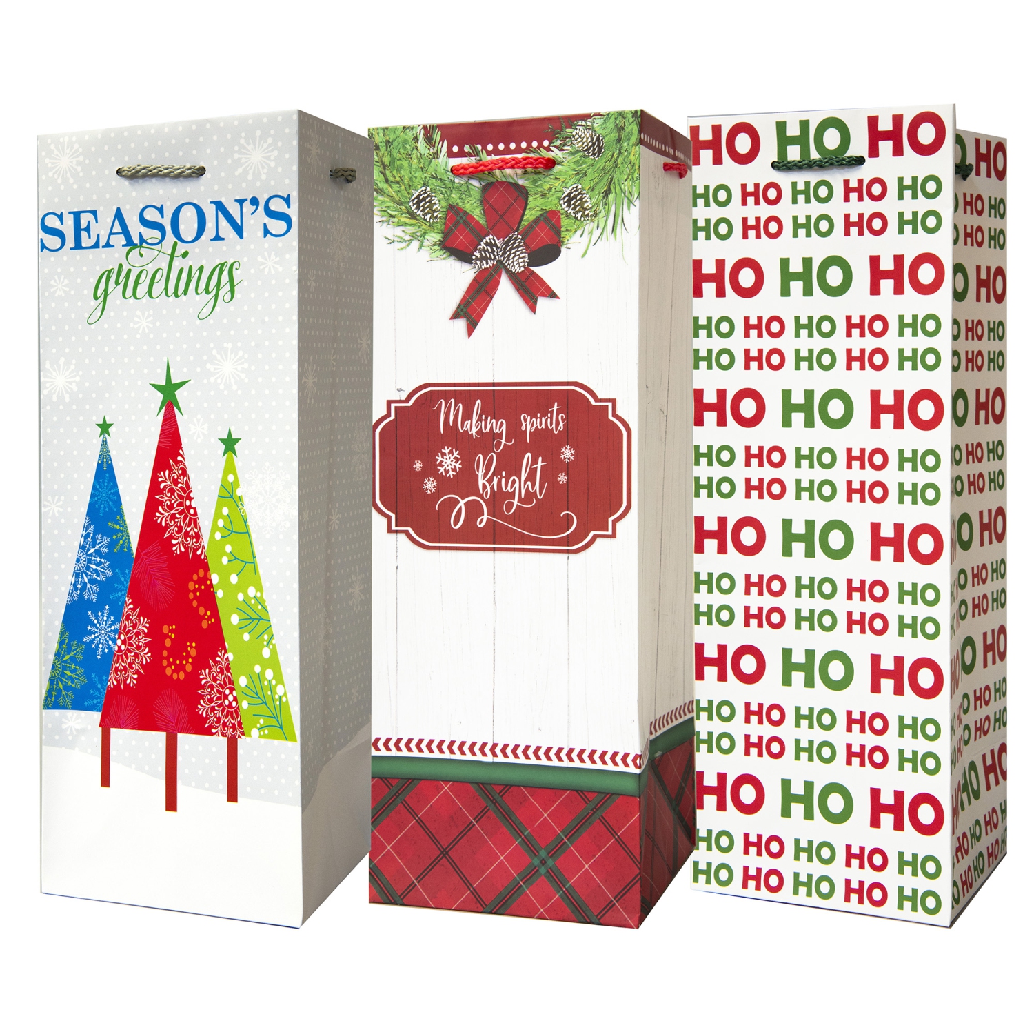 Pack of 6 Assorted Christmas Wine Gift Bags with Handle