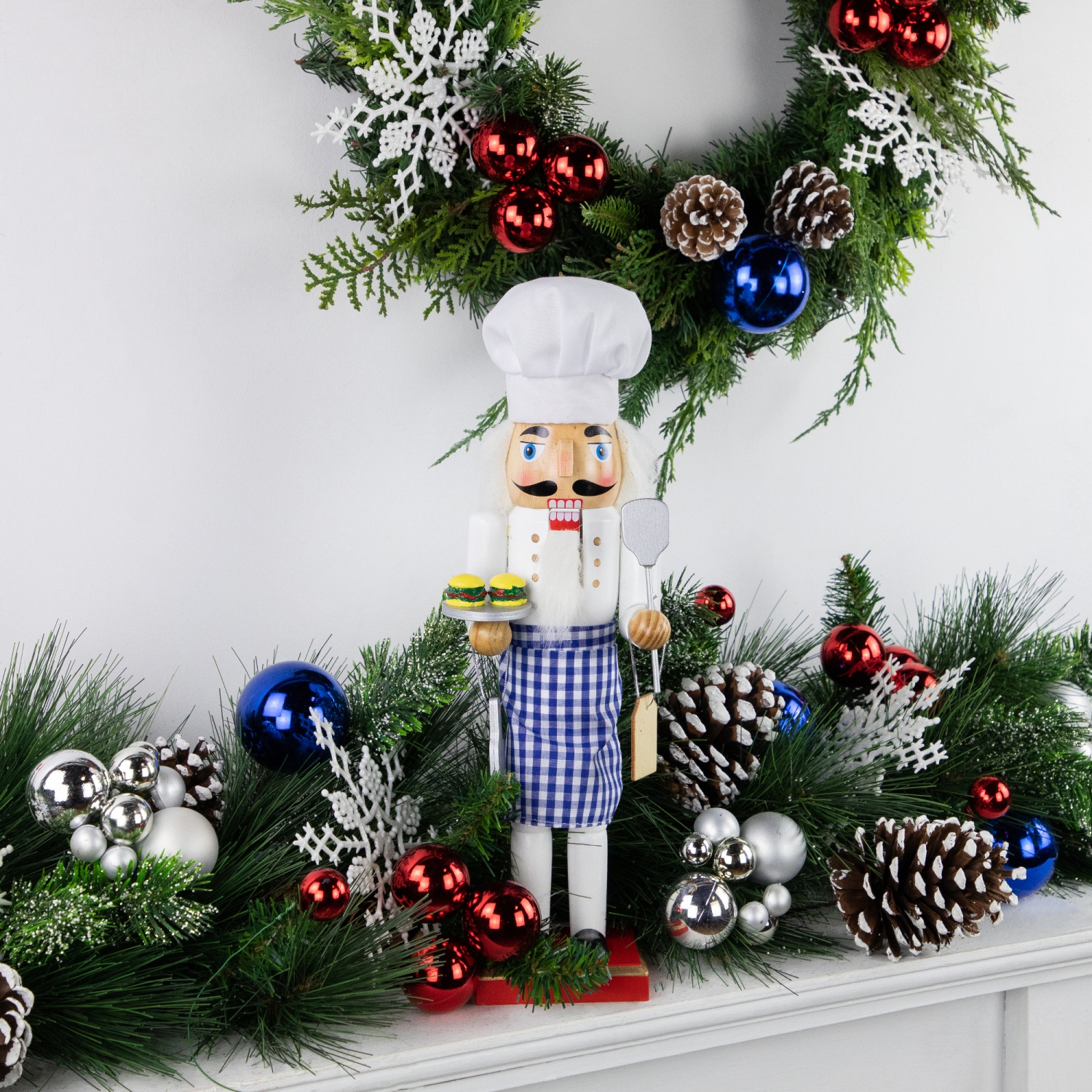 14.25" Decorative Wooden Christmas Nutcracker Chef with Gingham Apron