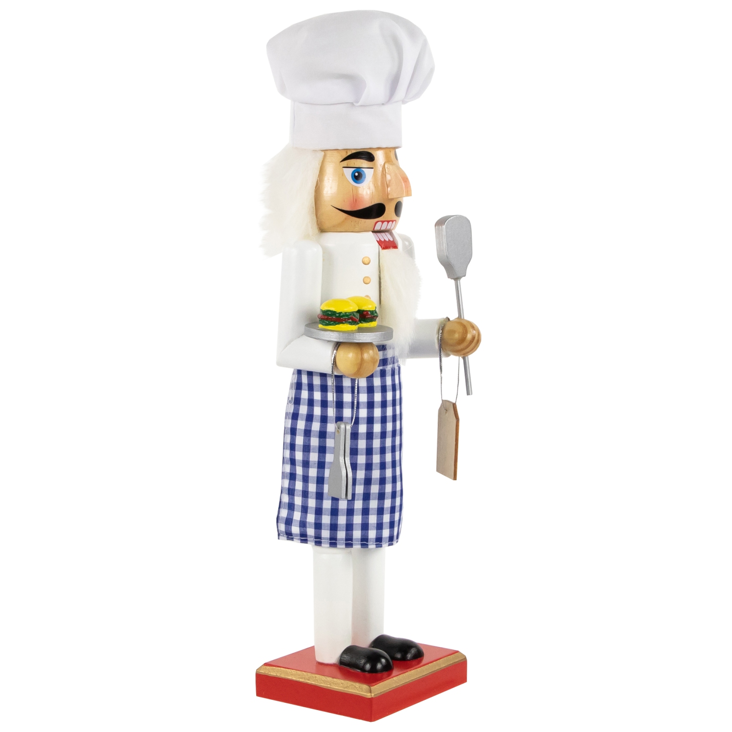 14.25" Decorative Wooden Christmas Nutcracker Chef with Gingham Apron