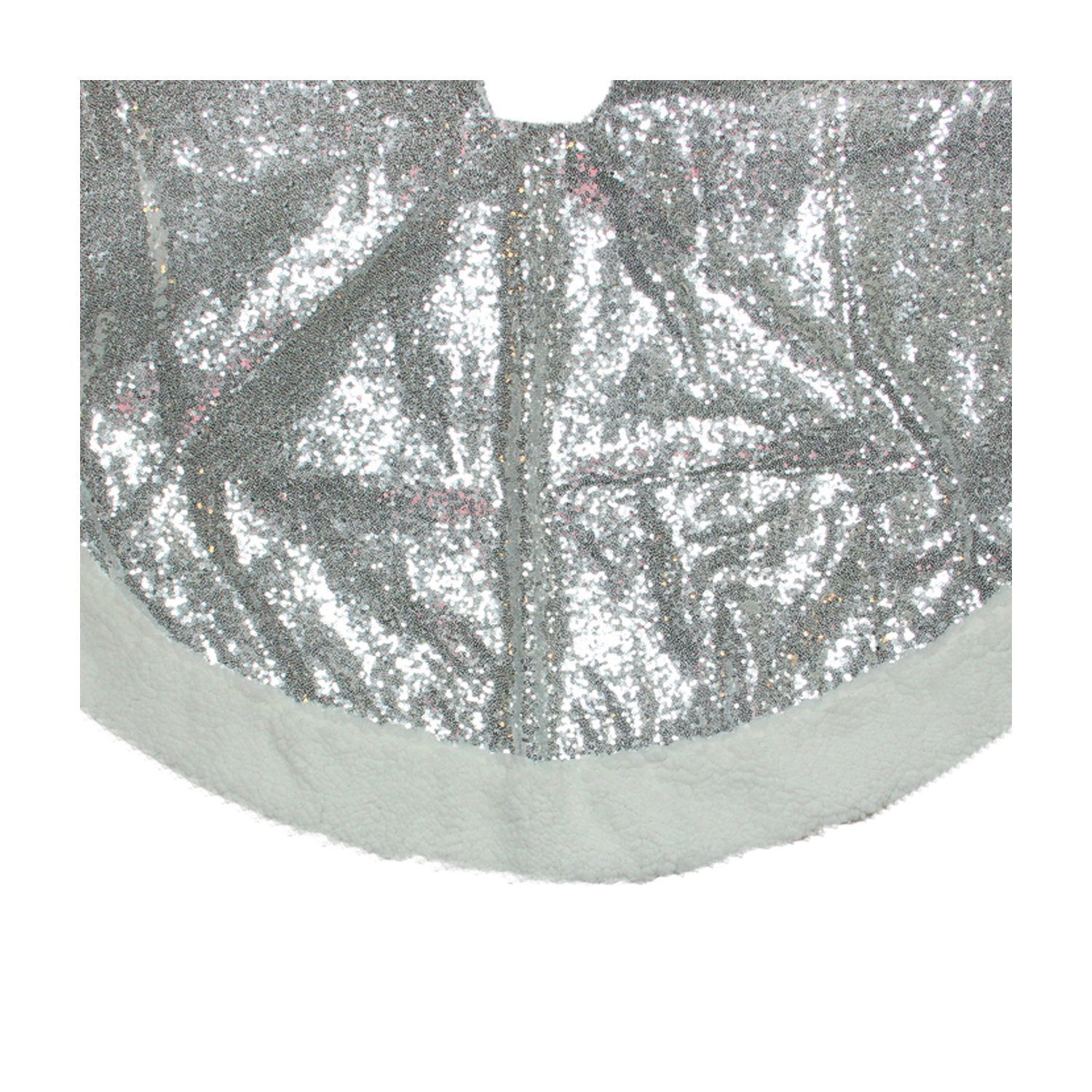 47" Silver Sequins Sherpa Border Christmas Tree Skirt
