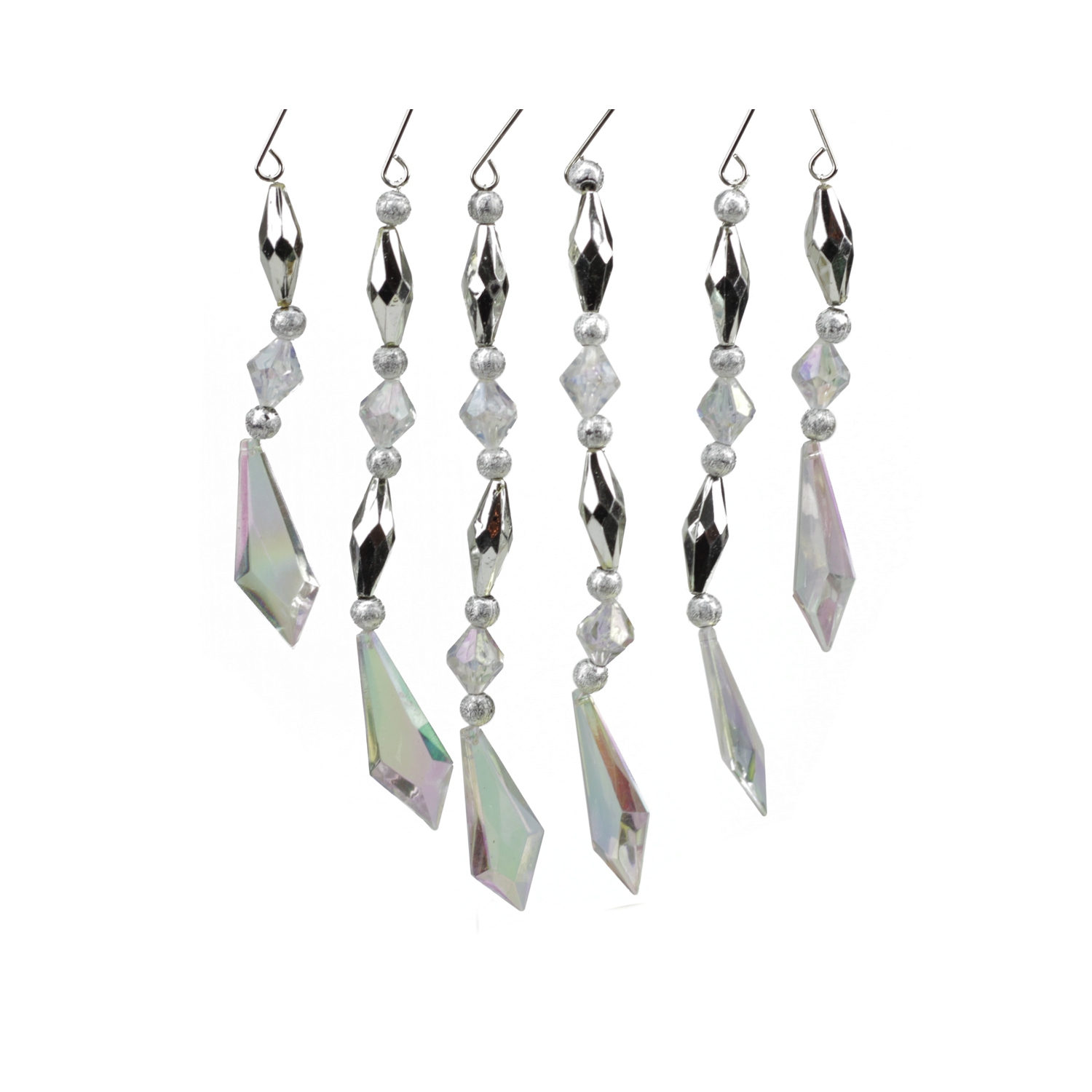 Set of 6 Silver and Clear Diamond Faceted Jewel Christmas Dangle Ornaments 7"