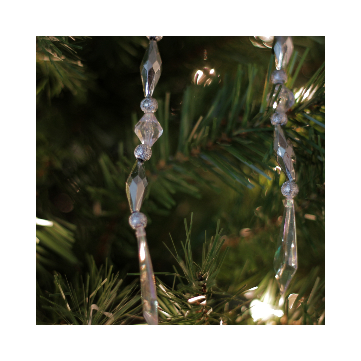 Set of 6 Silver and Clear Diamond Faceted Jewel Christmas Dangle Ornaments 7"