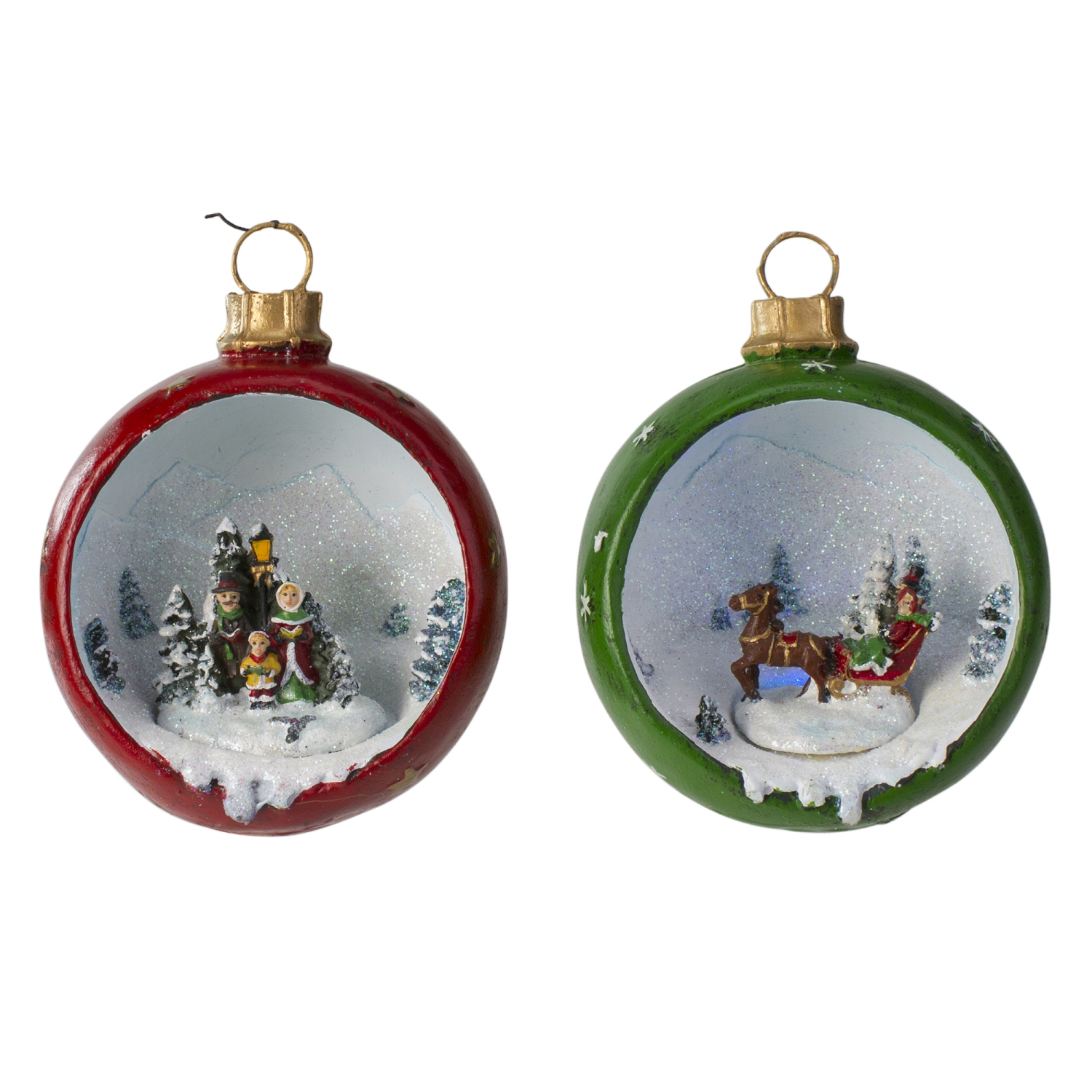 Set of 2 LED Lighted Winter Scene Christmas Ornament Decorations 5.75"