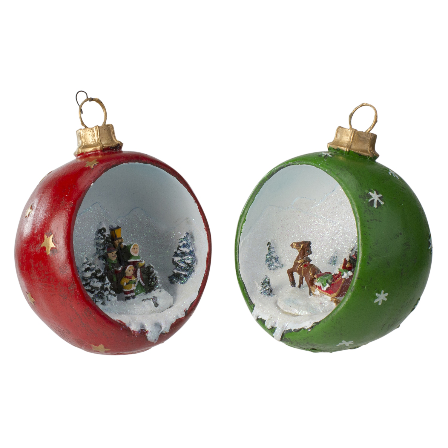 Set of 2 LED Lighted Winter Scene Christmas Ornament Decorations 5.75"