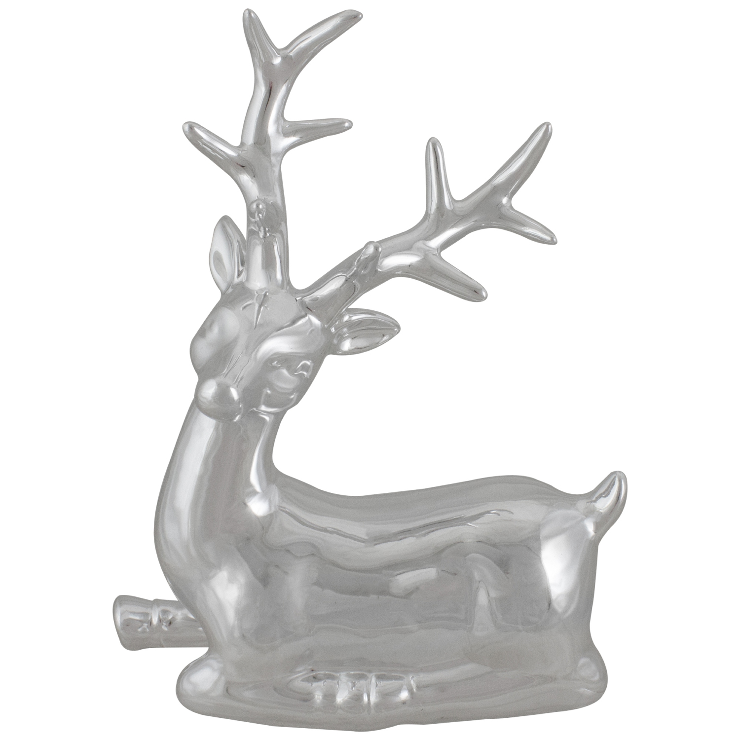 10" Metallic Silver Sitting Reindeer Christmas Tabletop Decor