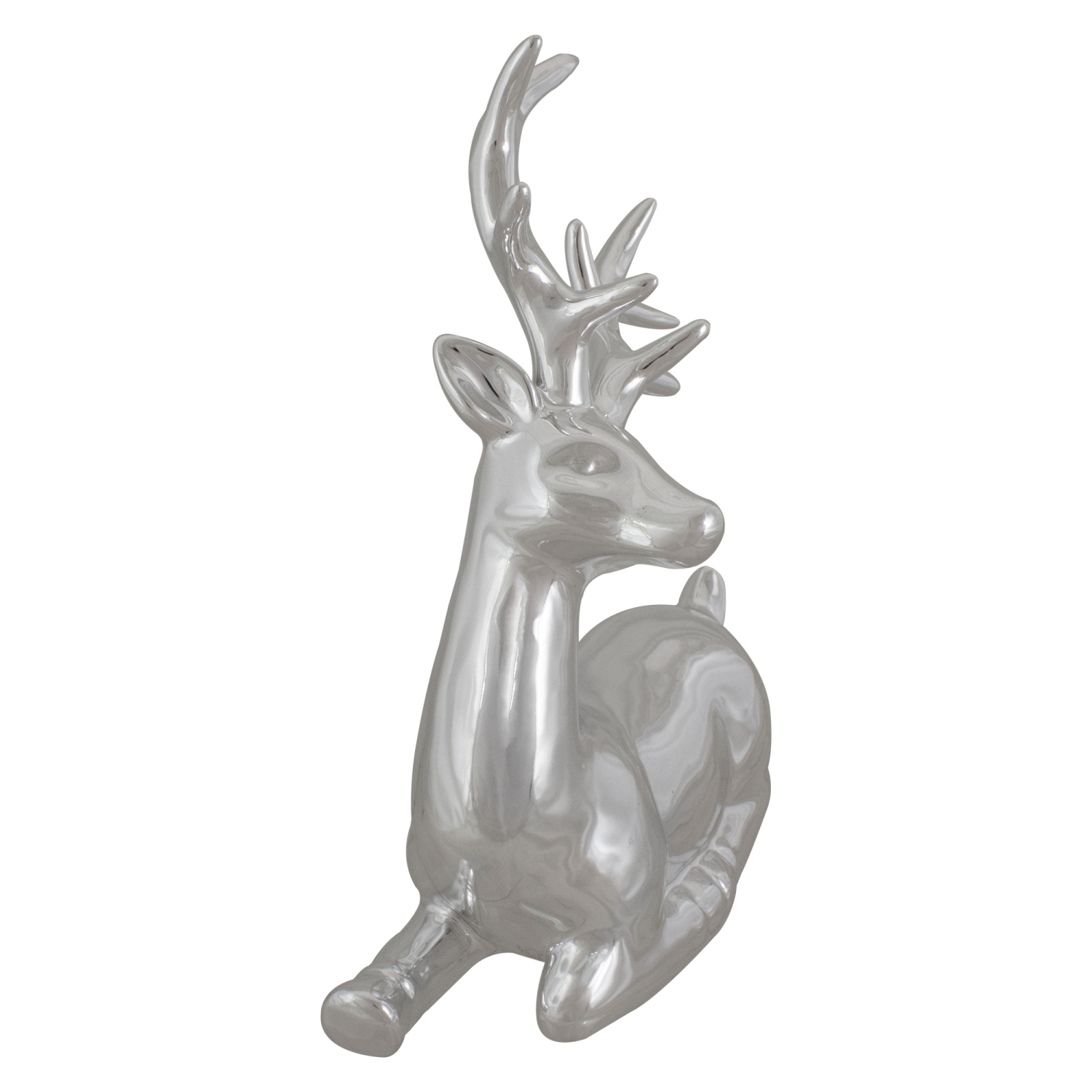 10" Metallic Silver Sitting Reindeer Christmas Tabletop Decor