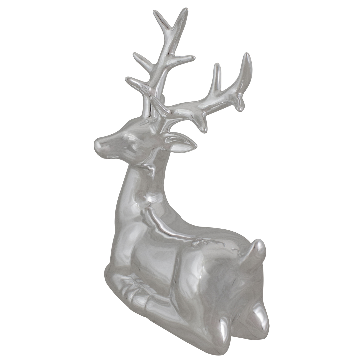 10" Metallic Silver Sitting Reindeer Christmas Tabletop Decor