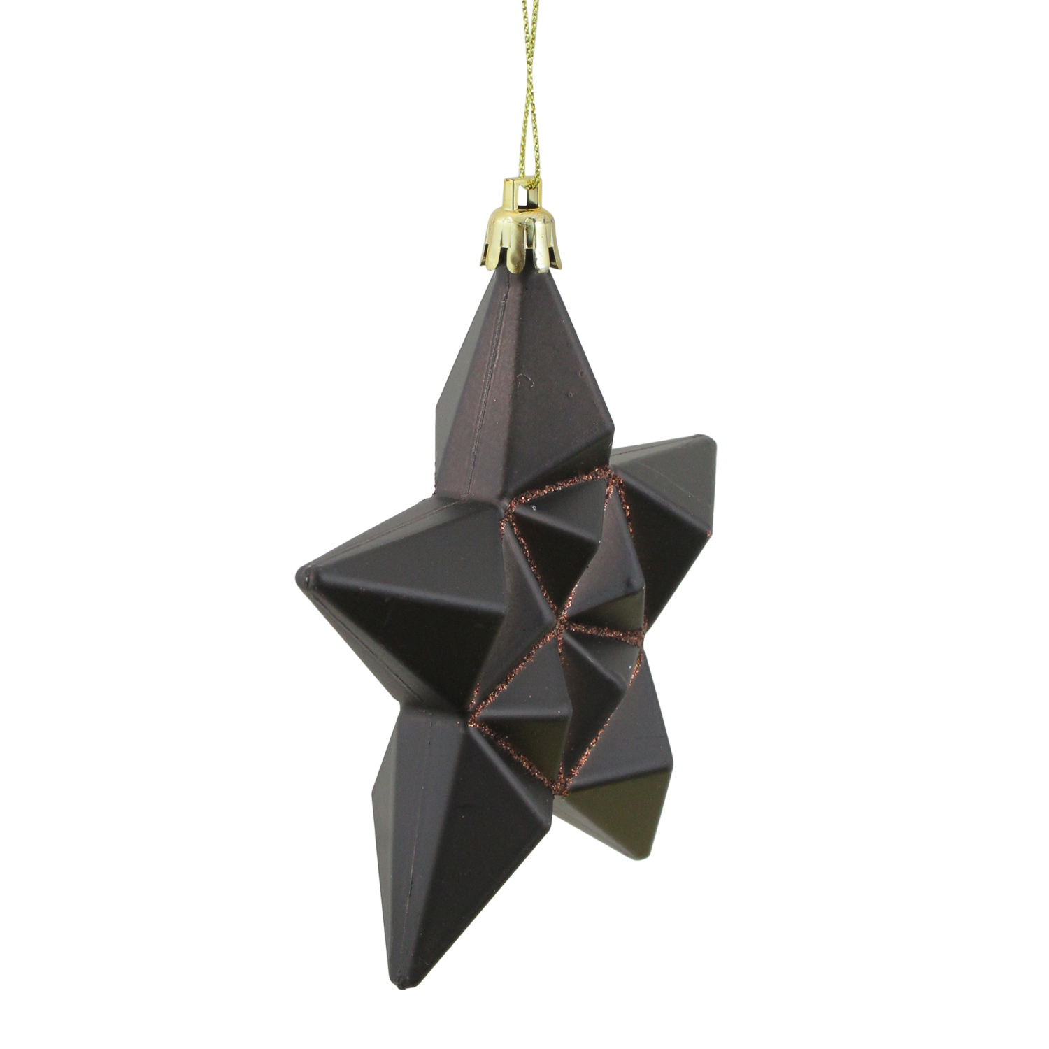 12ct Matte Chocolate Brown Glittered Star Shatterproof Christmas Ornaments 5"