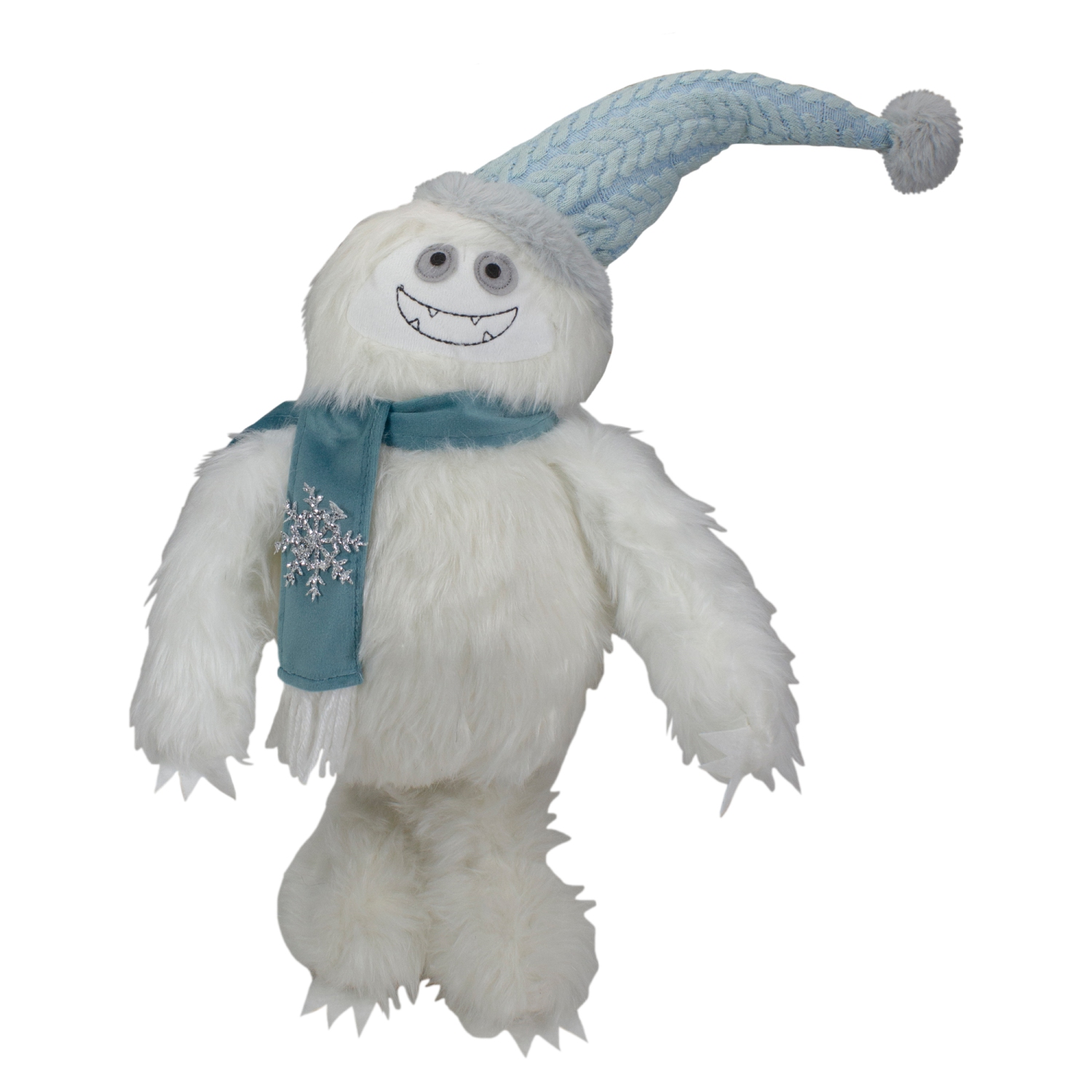 Figurine de Noël de table Yeti en peluche blanche et bleue debout de 23 po