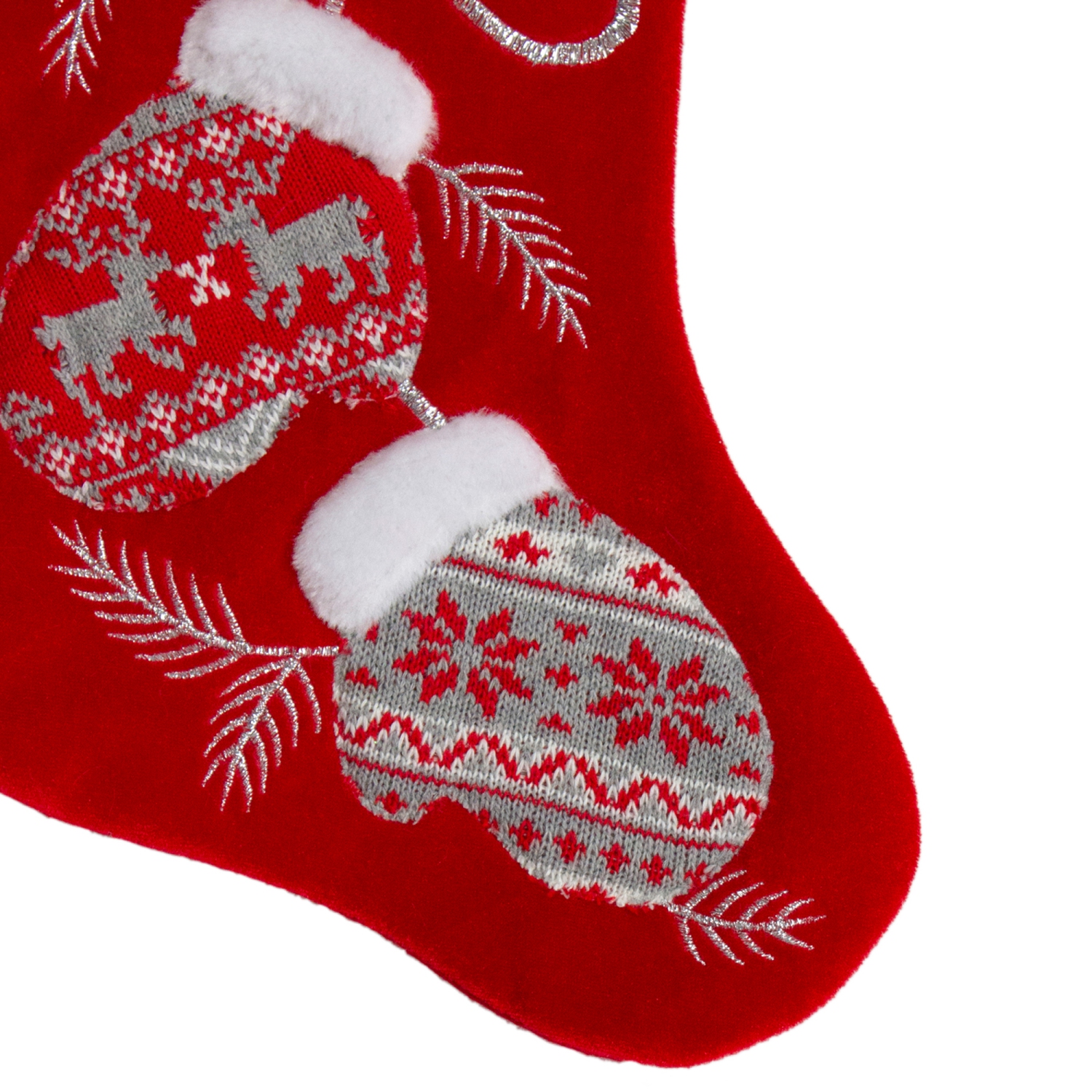 20.5-Inch Red and White Winter Mittens Embroidered Christmas Stocking